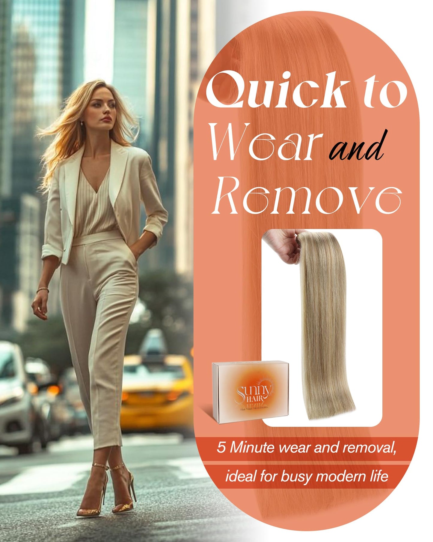 Sunny Clip-in Human Hair Extensions – 18" Straight Remy Real Hair, Golden Blonde with Light Blonde Highlights, Soft, Natural & Easy to Style