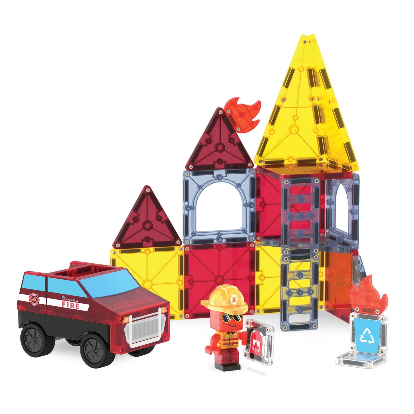MAGNA-TILES Fire Rescue 27-Piece Magnetic Construction Set, The Original Magnetic Building Brand