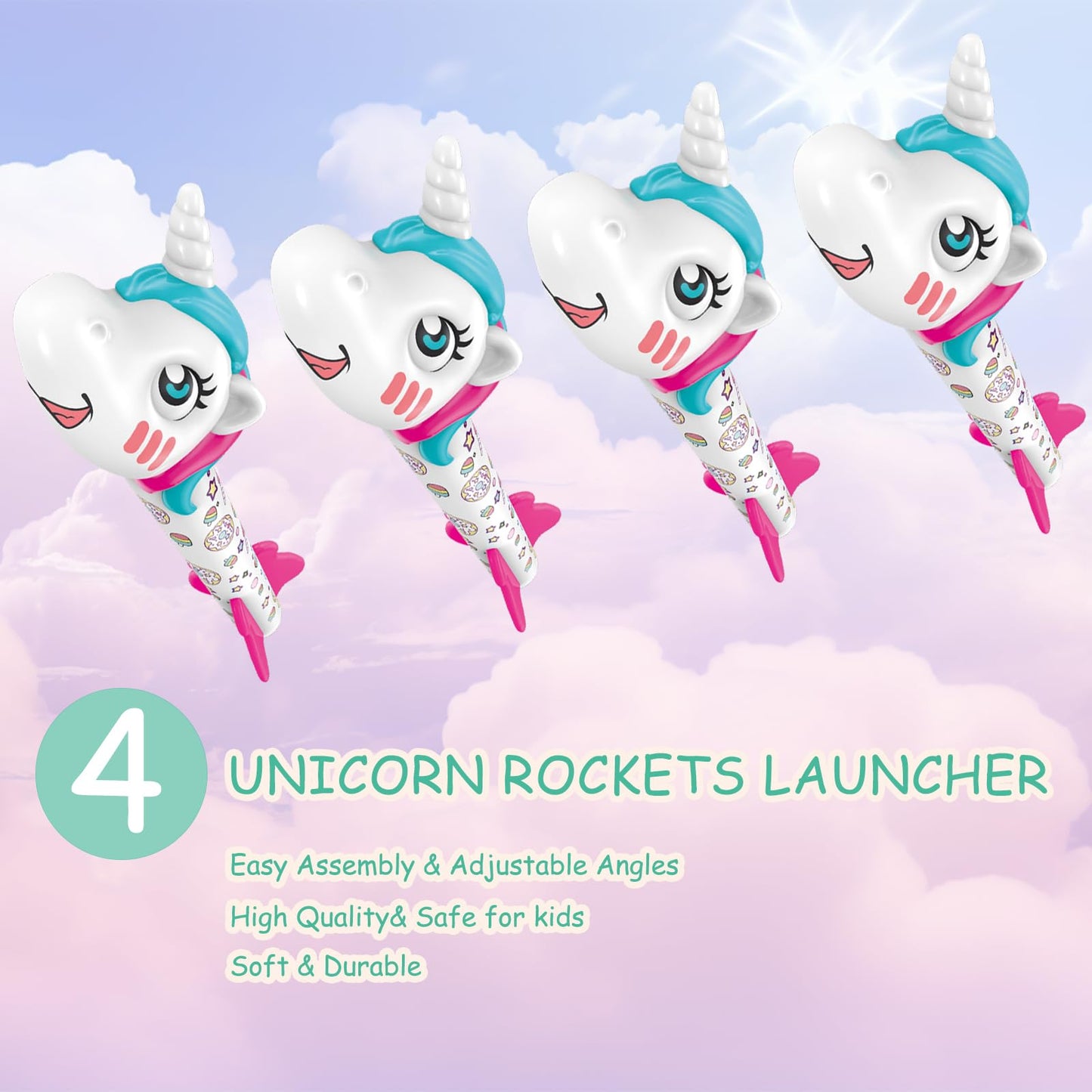 Sygreatweek Unicorn Rocket Launcher for Kids – Launch Up to 100 Ft, 4 Unicorn Rockets, Outdoor Fun Toy for Boys & Girls 5-8 Years