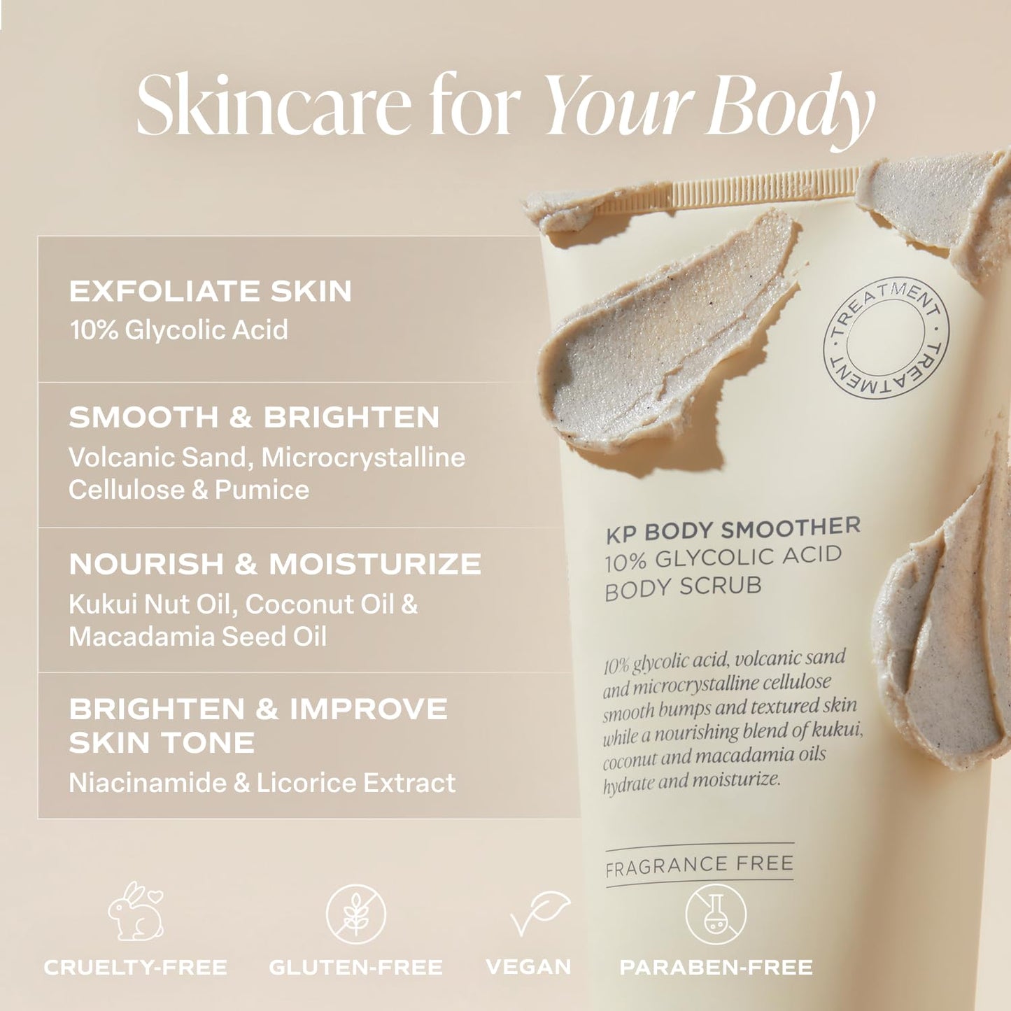 Saltair KP Body Scrub 10% Glycolic Acid with Volcanic Sand & Plant Moisturizers – Fragrance-Free Exfoliator for Rough Skin, 10oz