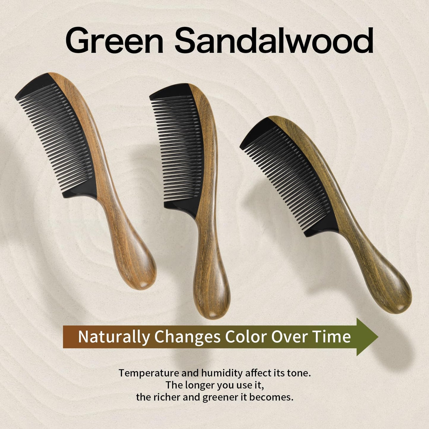 Onedor Handmade Buffalo Horn and Sandalwood Hair Combs - Anti-Static Natural Scent Wooden Detangler (Fine Tooth)