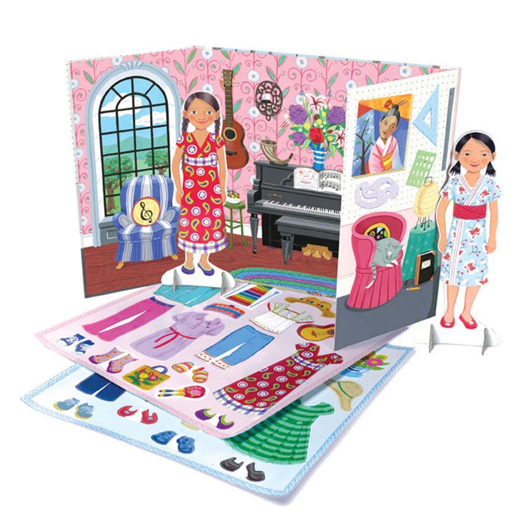 eeBoo: Musician and Artist Paper Doll Reusable Set, comes with a 2 Sided Stand-up Scene, Heavy Duty board, Perfect for Ages 5 and up