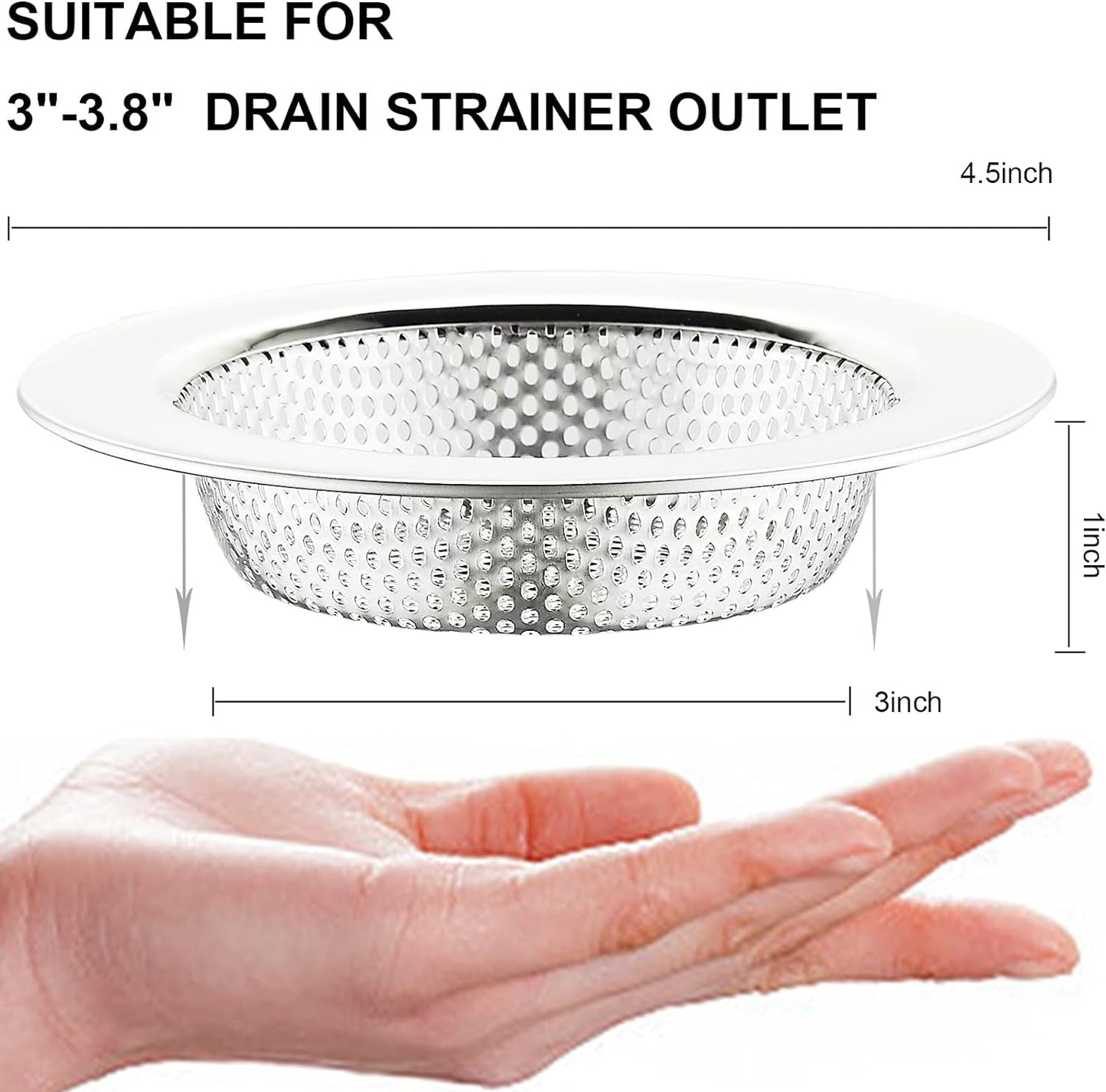 LASSHSWA Kitchen Sink Strainer, Stainless Steel Drain Strainers with Large 4.5" Wide Rim, 2 Pack for Kitchen Sinks