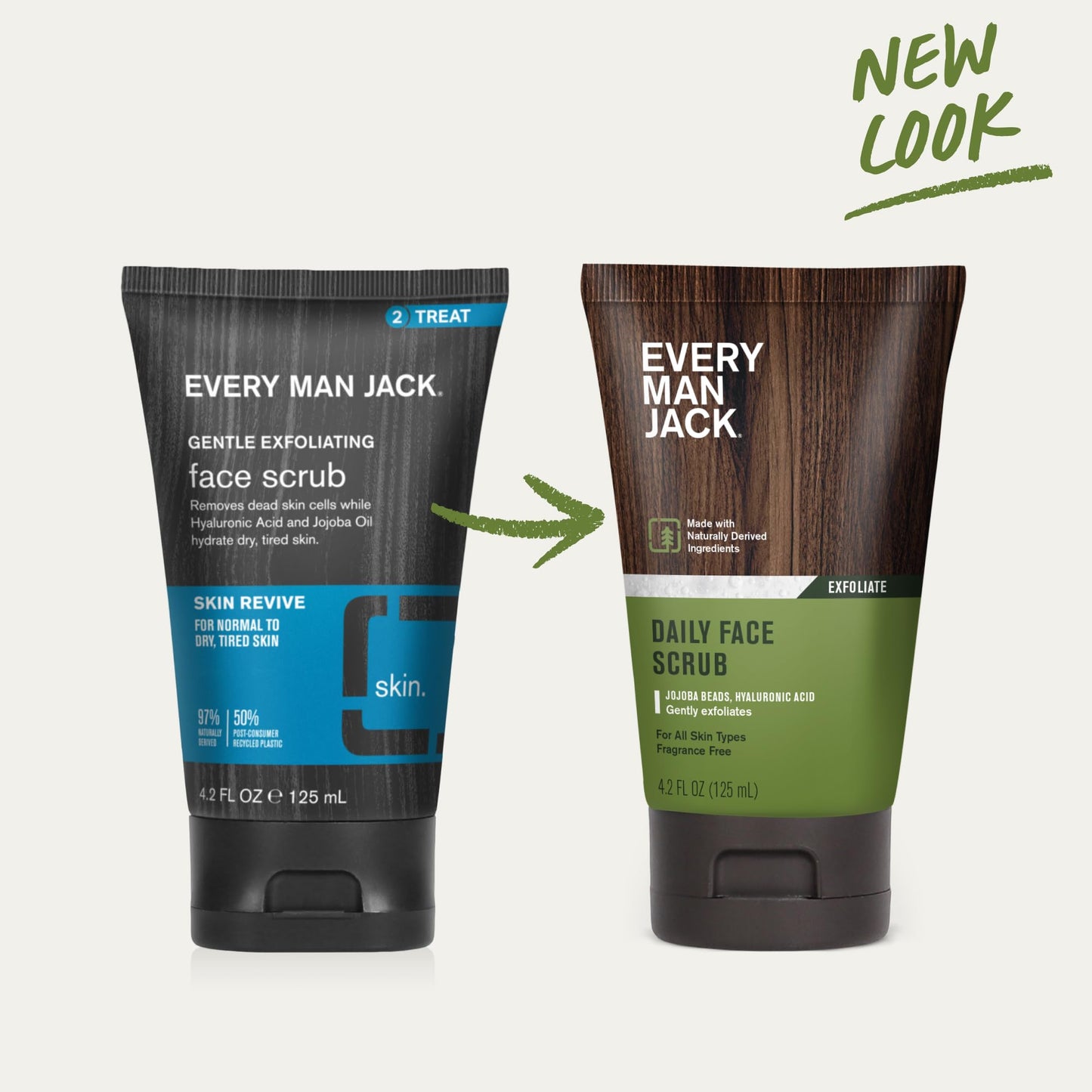 Every Man Jack Gentle Exfoliating Face Scrub for Men, Jojoba Beads & Hyaluronic Acid, Revives & Moisturizes Skin, 4.2 oz Twin Pack