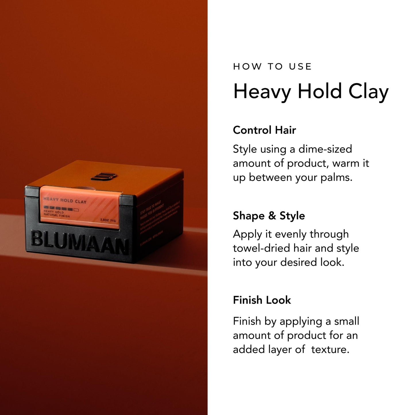 BLUMAAN Heavy Hold Clay for Men (2.5 oz) – Extra Strong Hold Hair Clay for Texture & Volume, Natural Matte Finish, Tames Thick & Unruly Hair