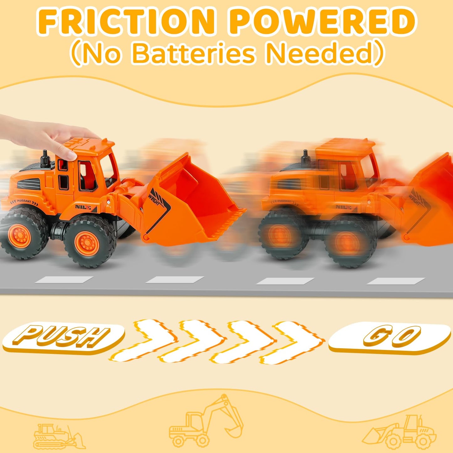 Beestech Friction Powered Construction Truck Toys for Kids Ages 3+, 4-Pack Sand Vehicles Set with Excavator, Bulldozer & Road Roller