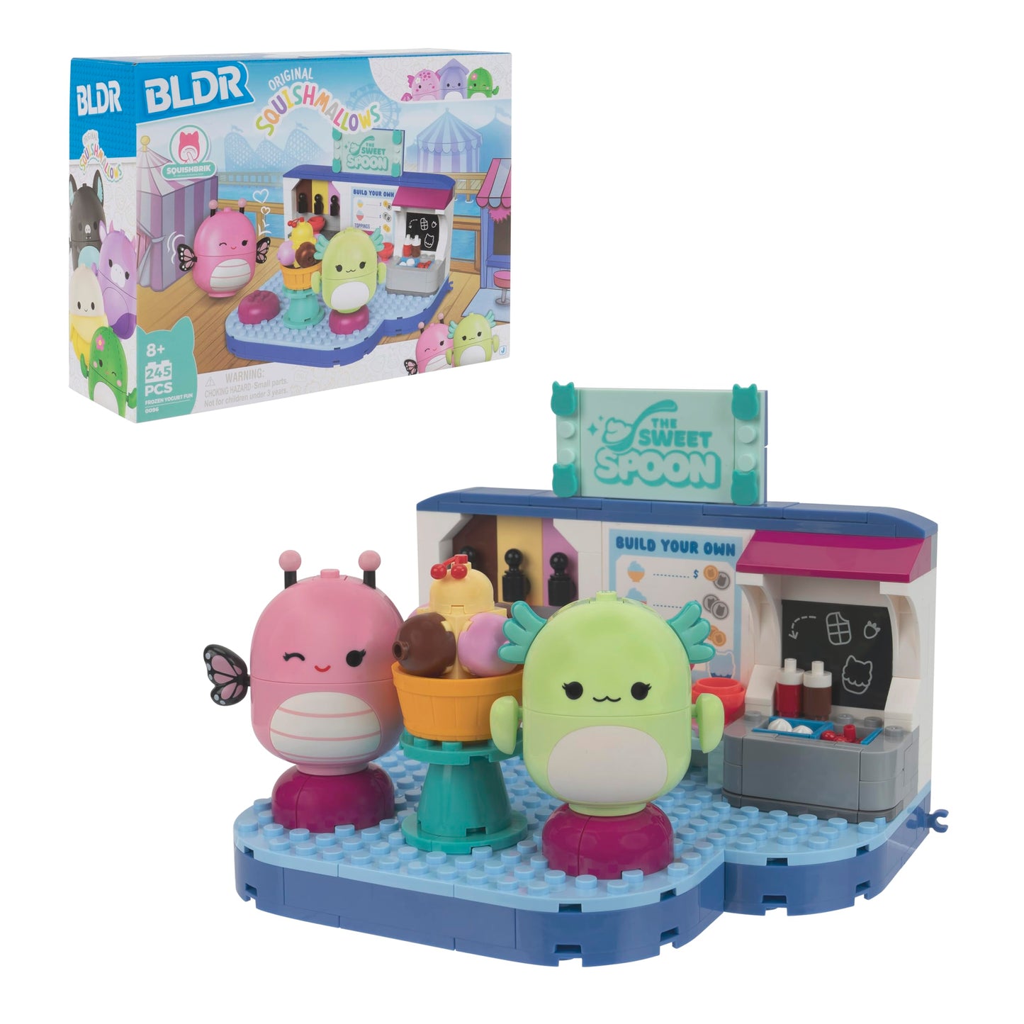 BLDR Squishmallows Frozen Yogurt Fun Building Set - Andreina The Butterfly + Mipsy The Axolotl Buildable Figures - Squishmallows Fans 8+, 0096