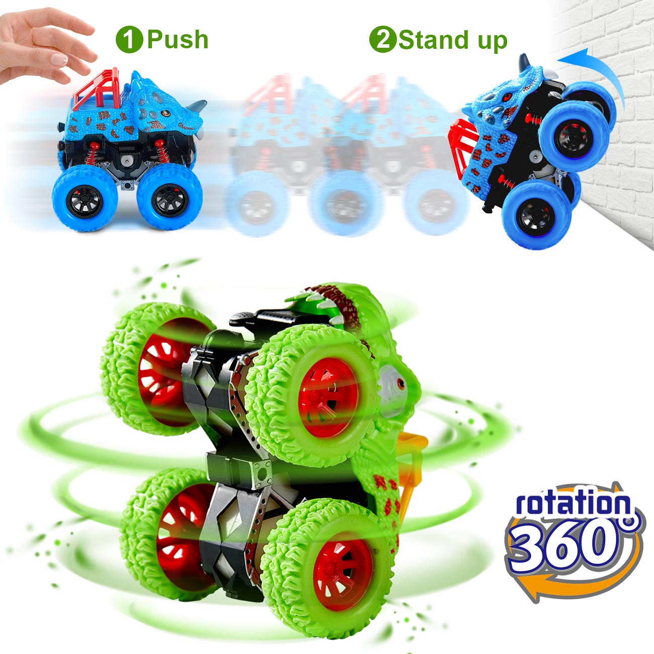 LODBY Dinosaur Monster Truck Toys for Boys Ages 2-6 - Push and Go Cars for Toddlers, Fun Dino Toys for Kids 3-5, Birthday & Christmas Gifts