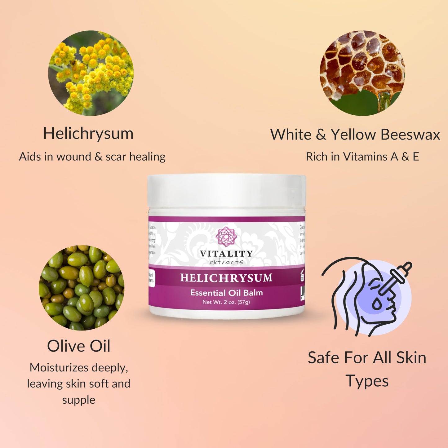 Vitality Extracts Helichrysum Balm - 2oz, Helichrysum Gymnocephalum, Beeswax, Almond Oil, Ultra-Moisturizing, Skin Healing, Full Body Hydration