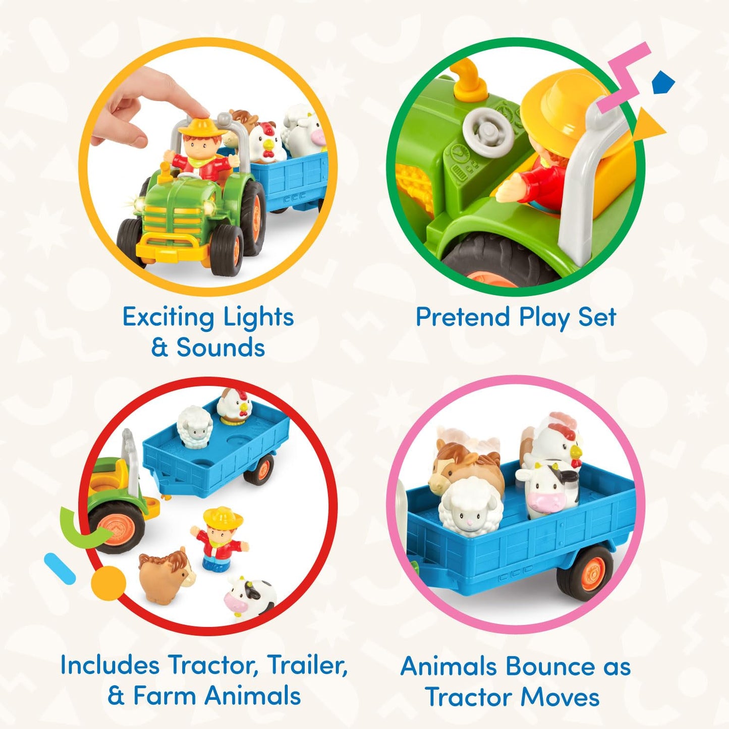 Battat Farm Tractor Toy Set with Lights & Sounds, Farmer Figure, Cart & 4 Animals, Music & Animal Sounds for Toddlers 18+ Months
