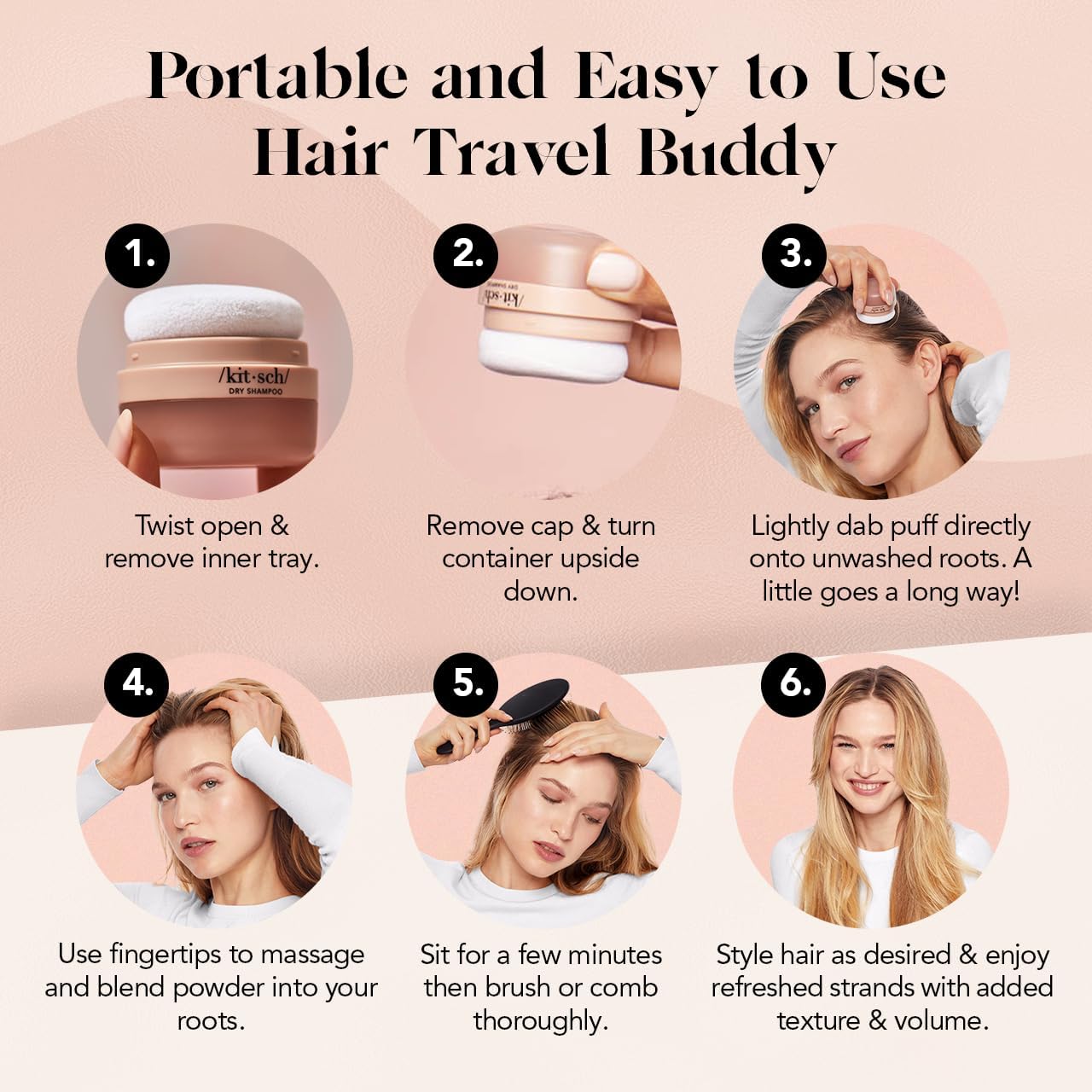 Kitsch Dry Shampoo Powder with Rice Protein – Unscented, Volumizing, No White Cast, Organic, Paraben & Benzene Free, Non-Aerosol for Oily & Light Hair, Travel Size 8g