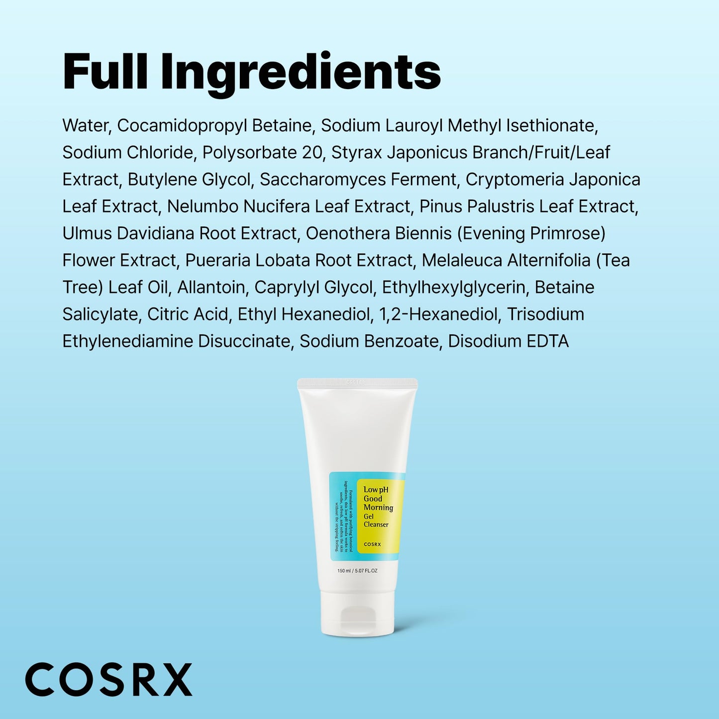 COSRX Low pH Good Morning Gel Cleanser 5.07 fl oz – Mild Daily BHA Face Wash, PH-Balancing, Korean Skincare for Sensitive Skin