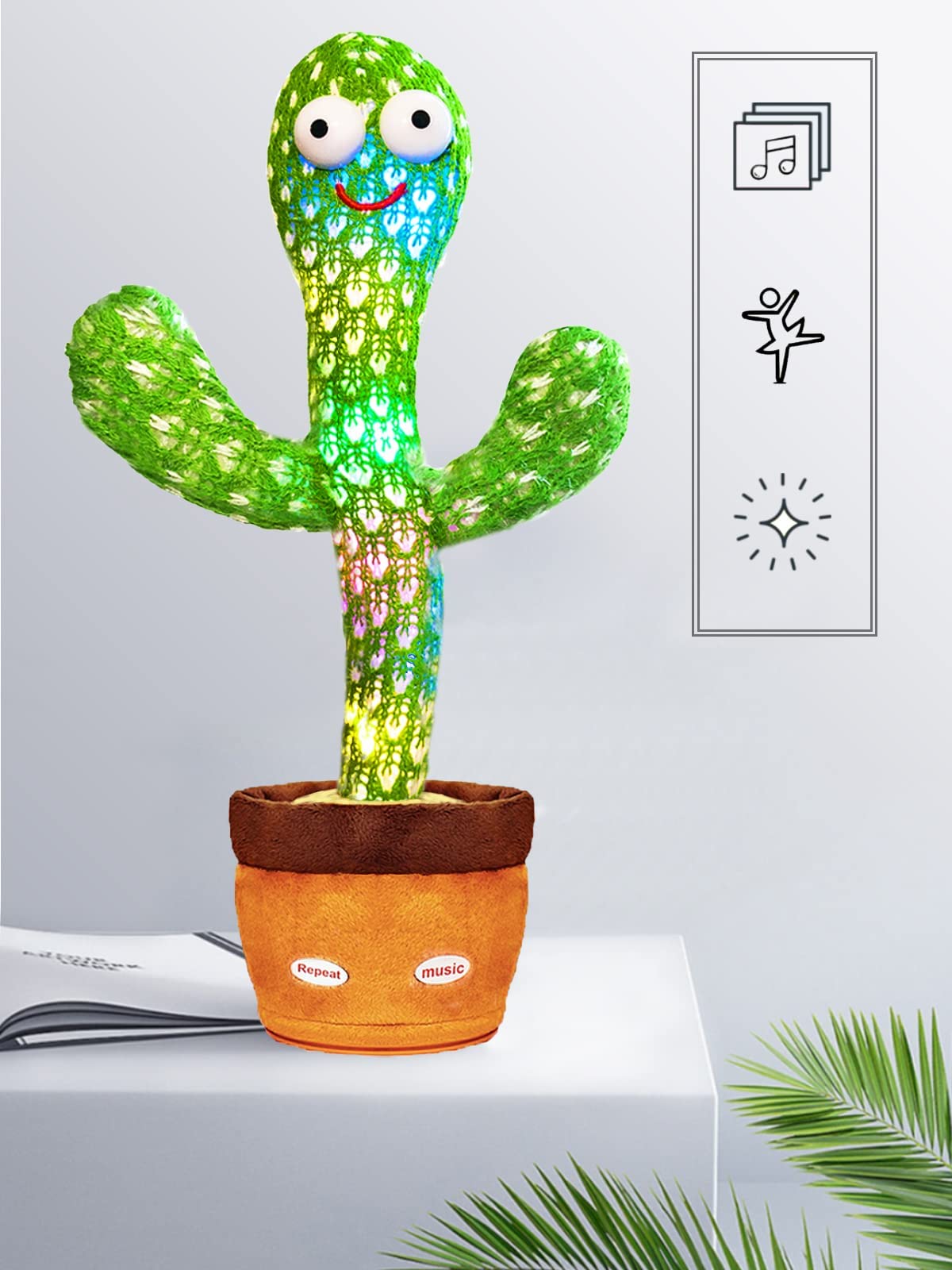 Keculf Talking Cactus Toy with LED, 120 Songs, Dancing & Mimicking Baby Toy, Singing Musical Tummy Time Gift for Boys & Girls