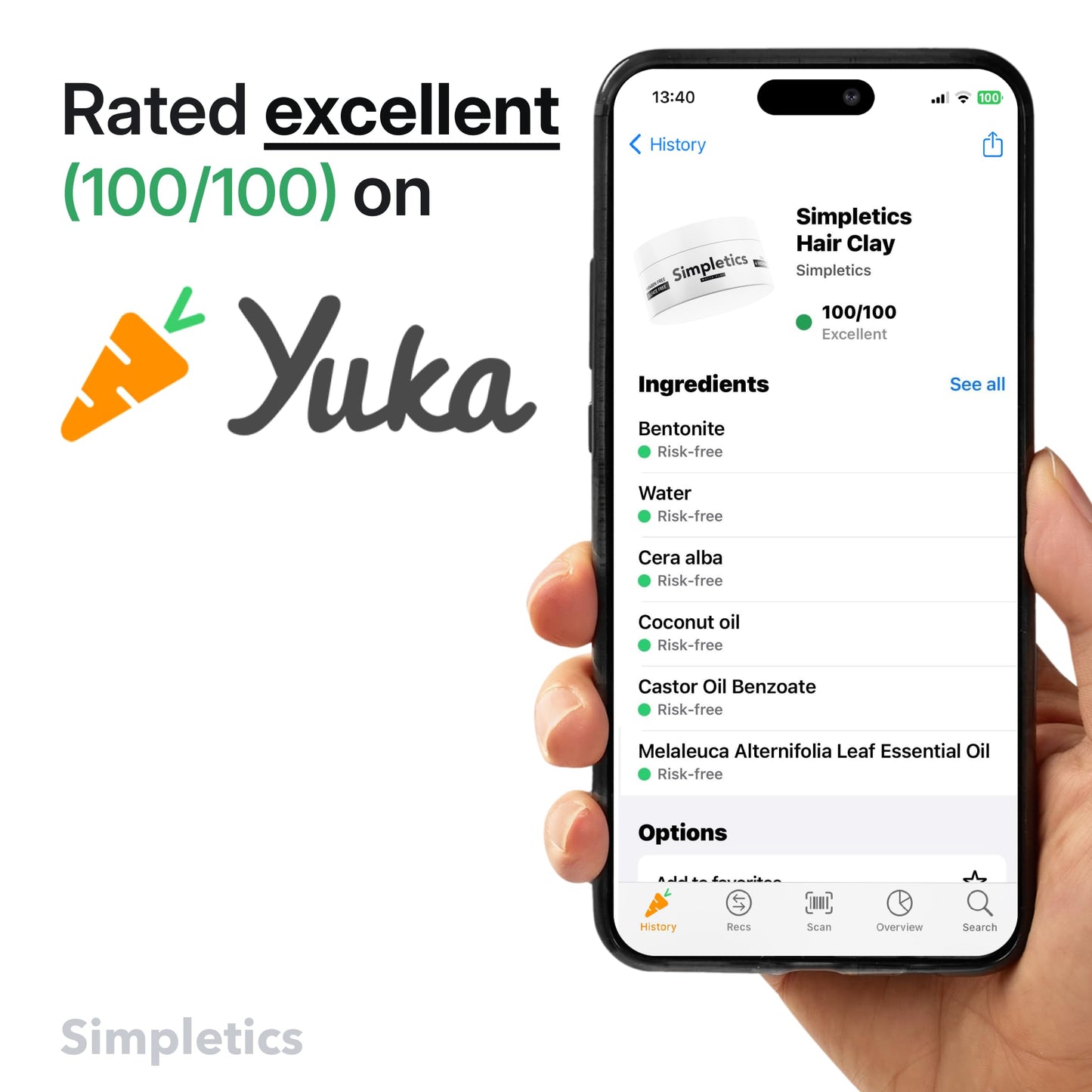 Simpletics Hair Clay for Men | Vanilla Scent | Natural 6-Ingredient Matte Styling Clay with Beeswax & Coconut Oil | Strong Hold, Non-Greasy, Adds Texture & Volume | 2oz