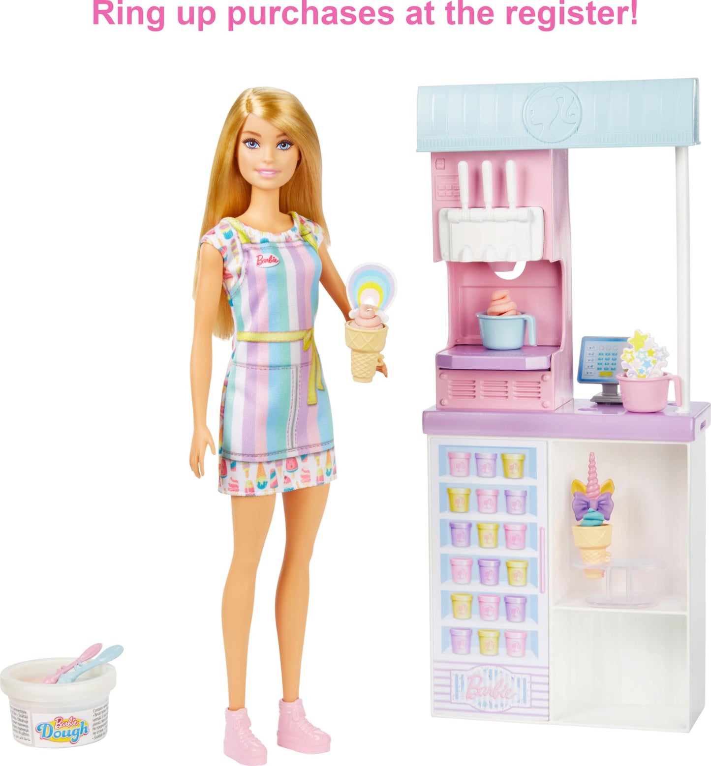 Barbie Careers Playset, Ice Cream Shop Set with Blonde Fashion Doll, Ice Cream Machine, Molds, Dough & Accessories