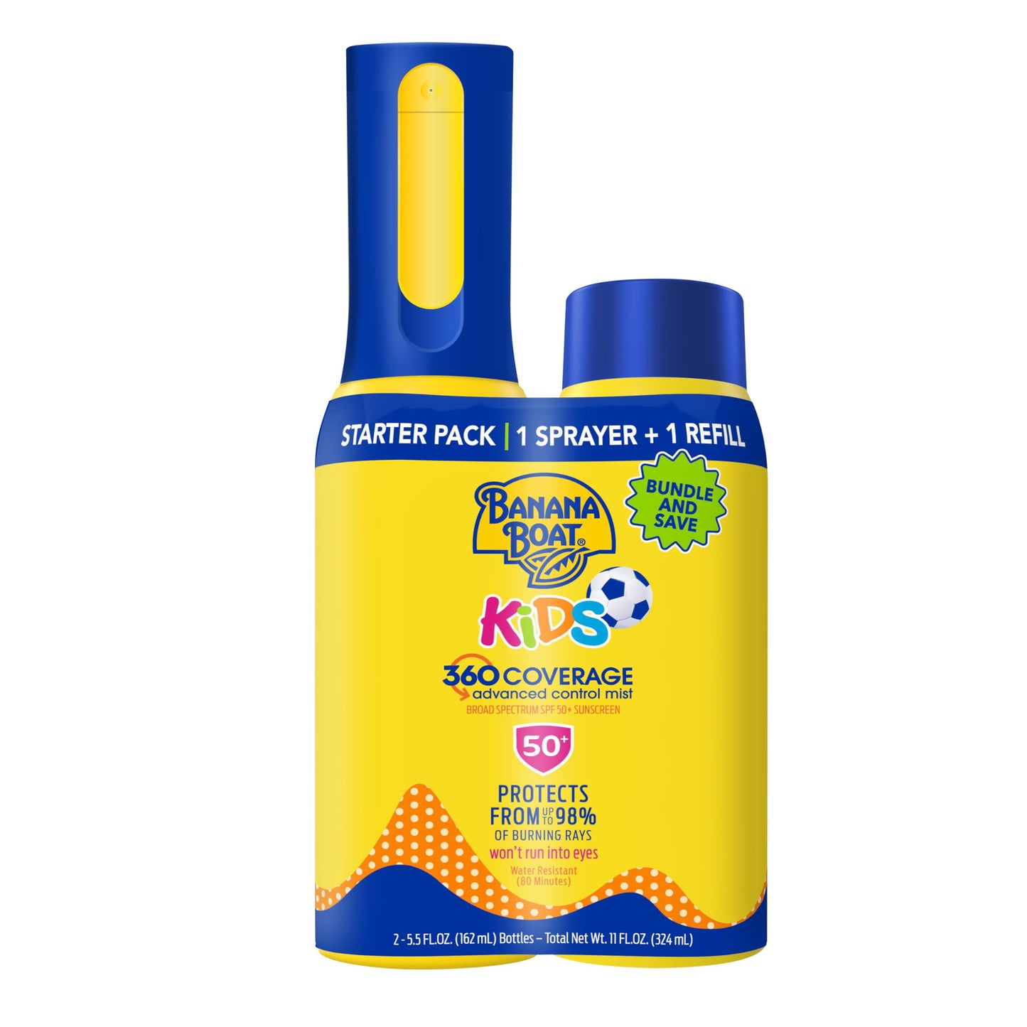 Banana Boat 360° Kids Sunscreen Mist SPF 50 Bundle – Non-Aerosol Spray with Refill, 5.5oz Each, Child Sunblock Protection