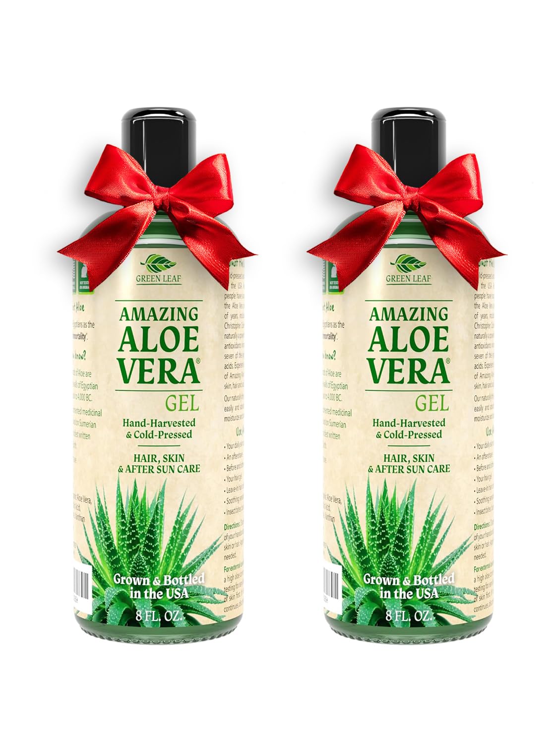Amazing Aloe Vera Gel 100% Pure & Freshly Cut - Natural Sunburn, After Shave, Face, Skin & Hair Care - Unscented, Vegan - 16oz (2x8oz)