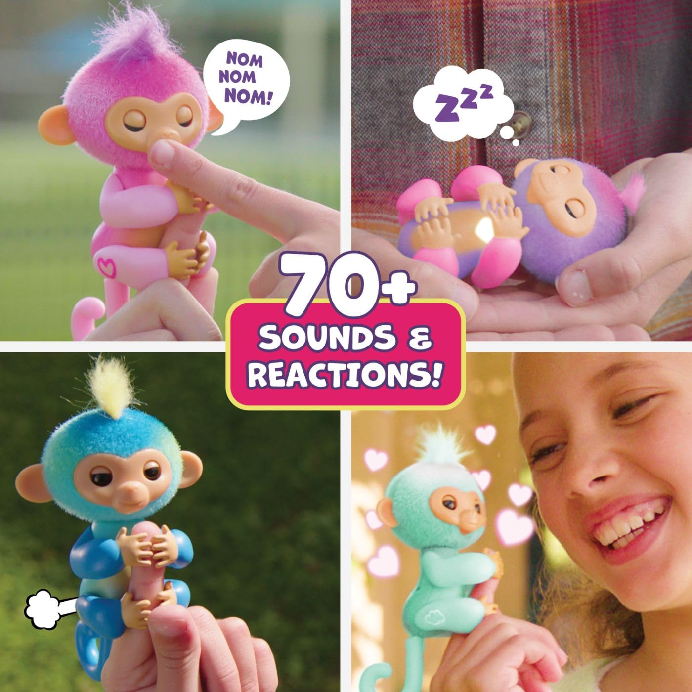 Fingerlings 2023 NEW Interactive Baby Monkey Reacts to Touch – 70+ Sounds & Reactions – Ava (Teal)