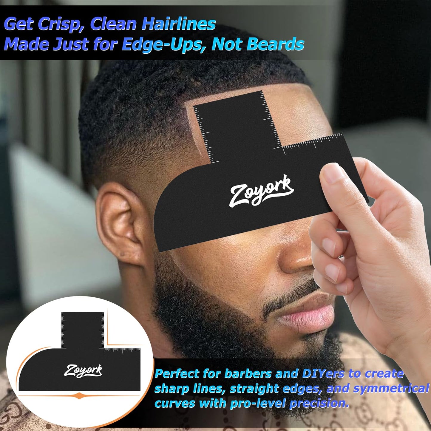 Zoyork Barber Enhancement Card – Hairline Stencil Template with Right Angle & Long Edges – Reusable Guide for Line-Ups, Fades & Edge-Ups (Black)