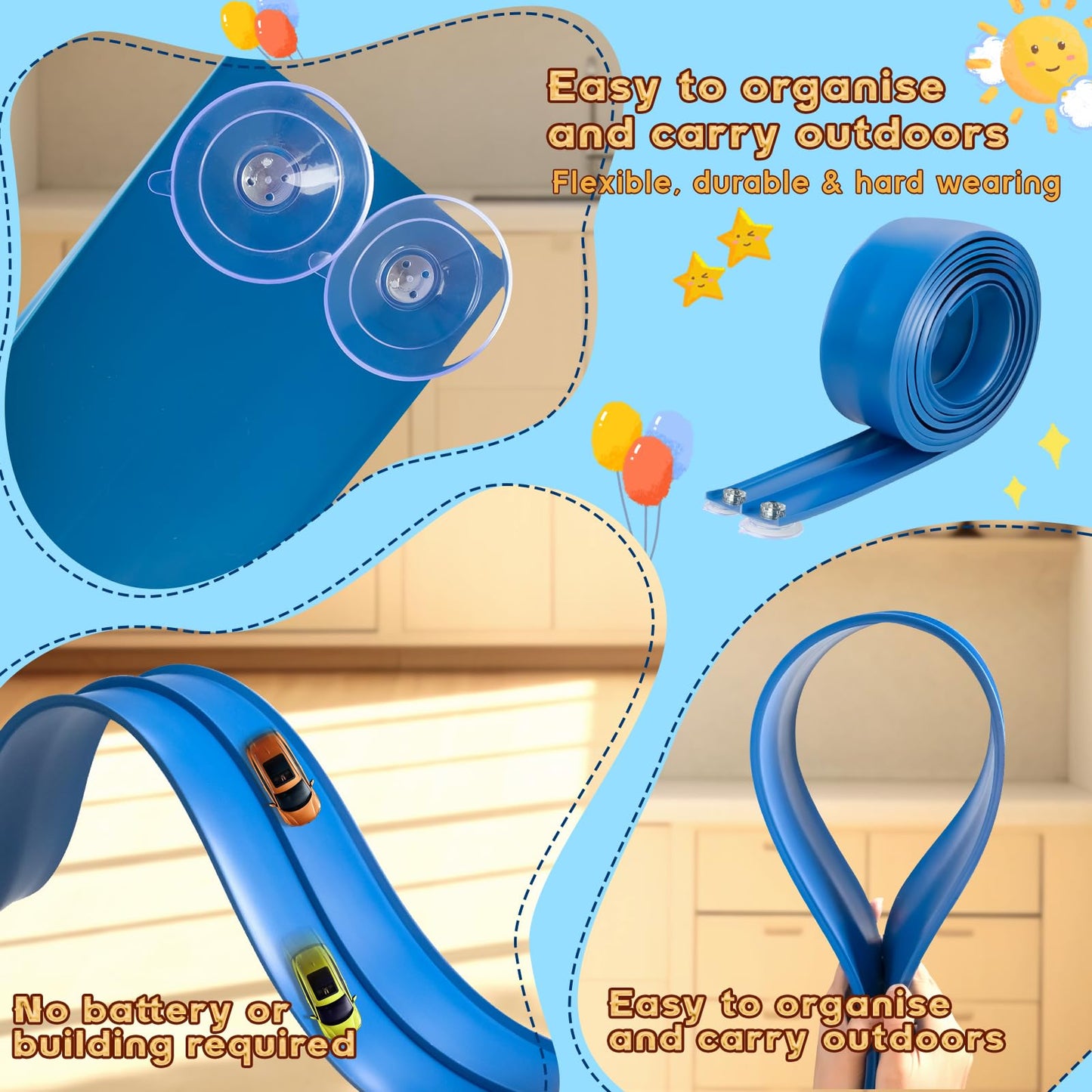 Flex Track 15 Ft Starter Set, Flexible Race Car Ramp Track for Ages 3 & Up with Suction Cups Compatible with Diecast 1/64th Cars