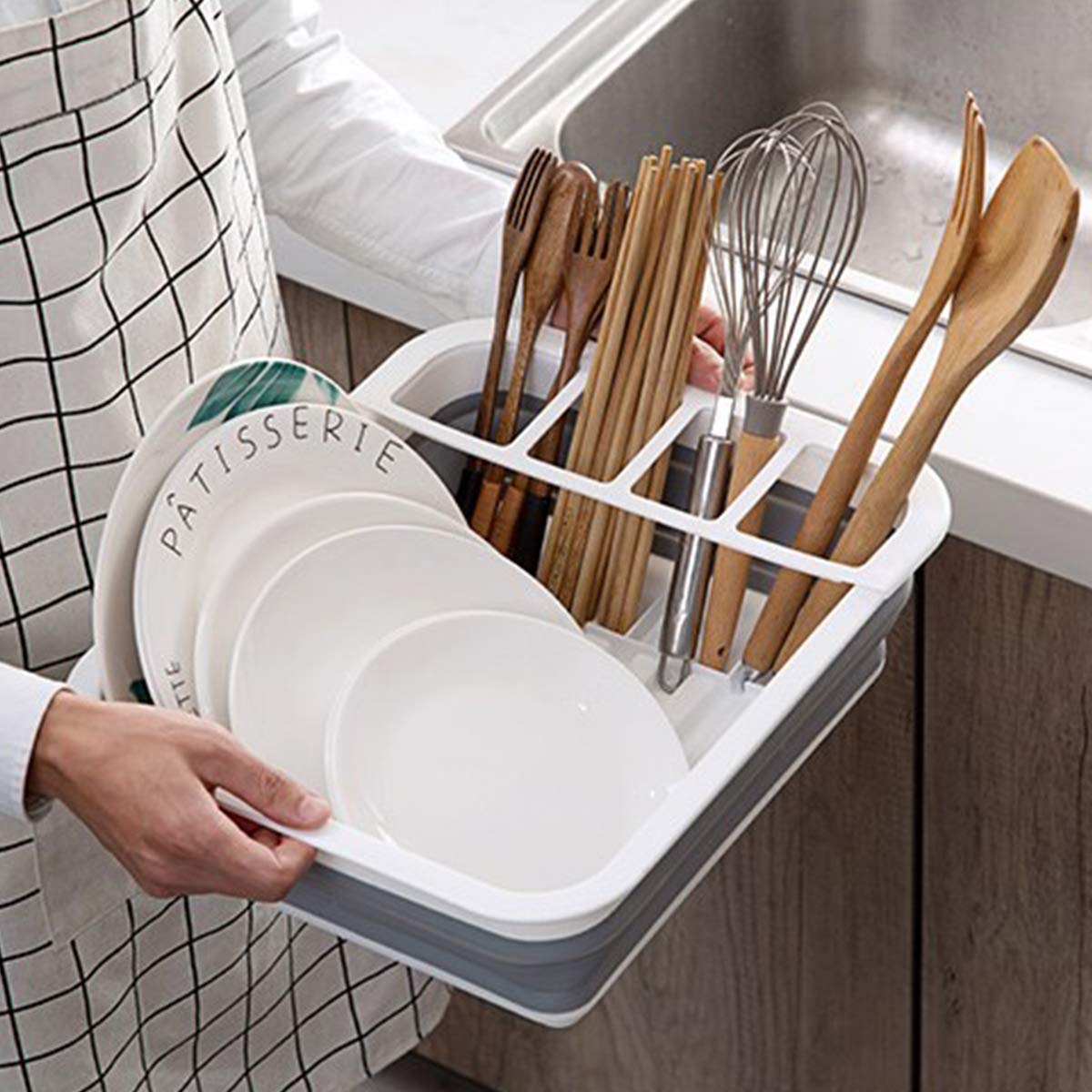 THANSTAR Collapsible Dish Drying Rack – Portable Space-Saving Dinnerware Drainer & Organizer for Kitchen, RV, Campers & Travel