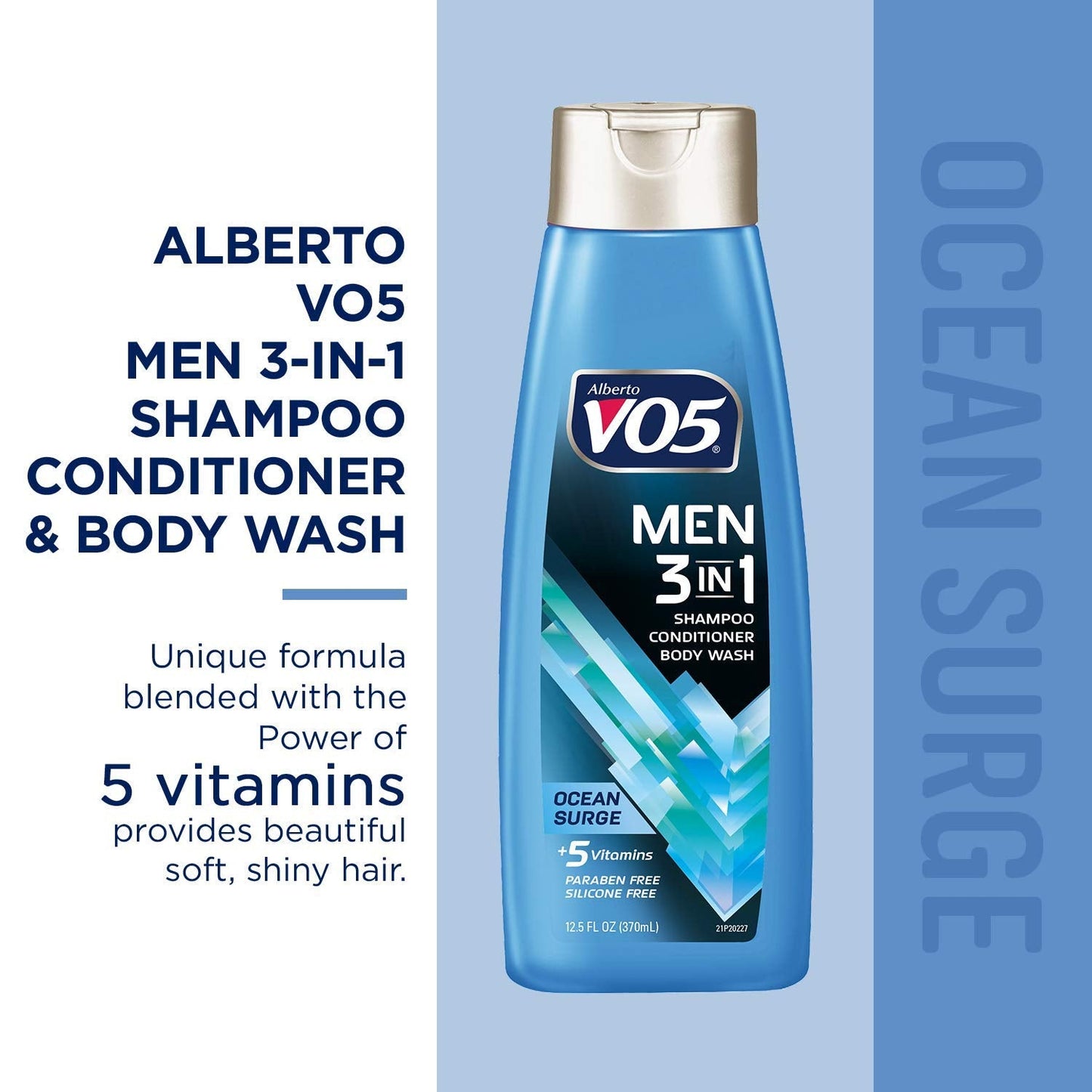 VO5 Men’s 3-in-1 Shampoo, Conditioner & Body Wash, Ocean Surge, 12.5 Oz | Enriched with 5 Essential Vitamins (A, H, C, B5, B3) for Hair & Skin