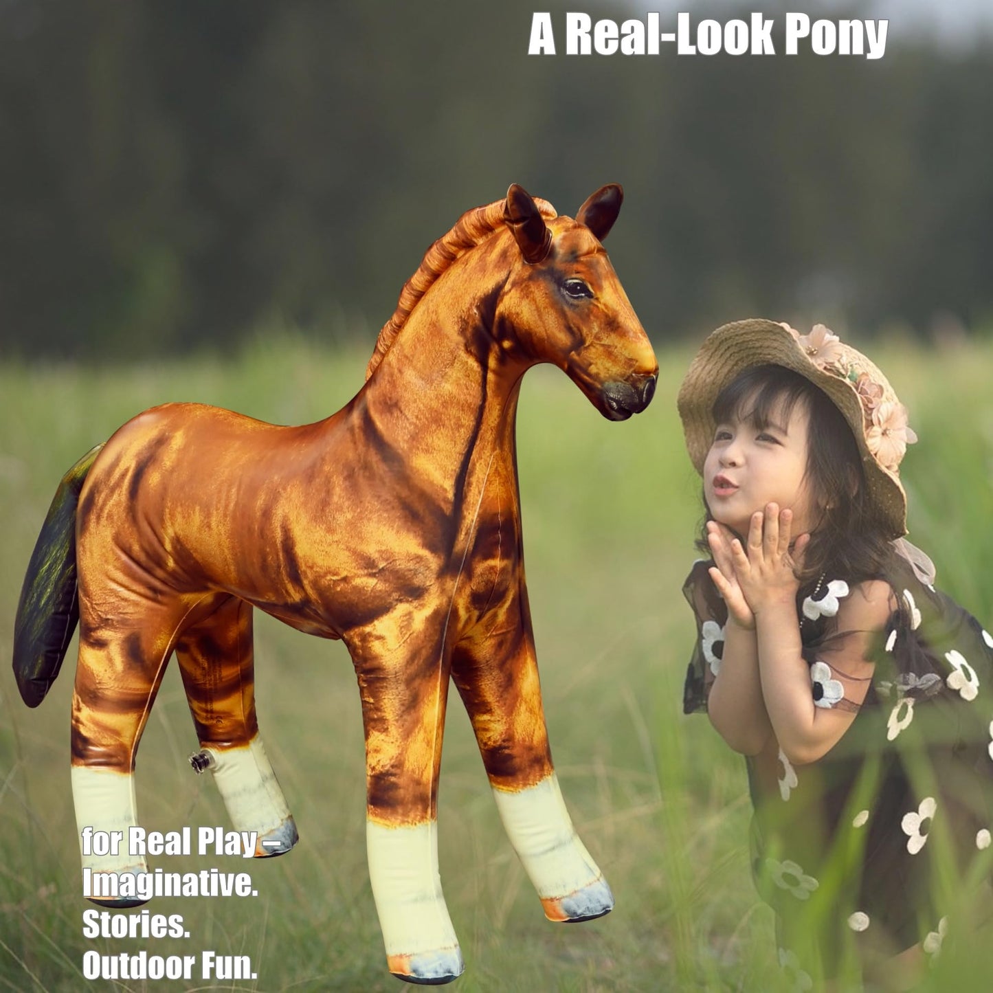 Jet Creations 38" Inflatable Golden Brown Horse Toy for Kids 3+ – Halloween, Birthday, Fall & Western Party, Yard Decor, Photo Prop