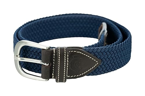 Equinavia Elsa Equestrian Woven Stretch Belt | Fancy Stitched, Bridle-inspired Tip - Navy - M/L