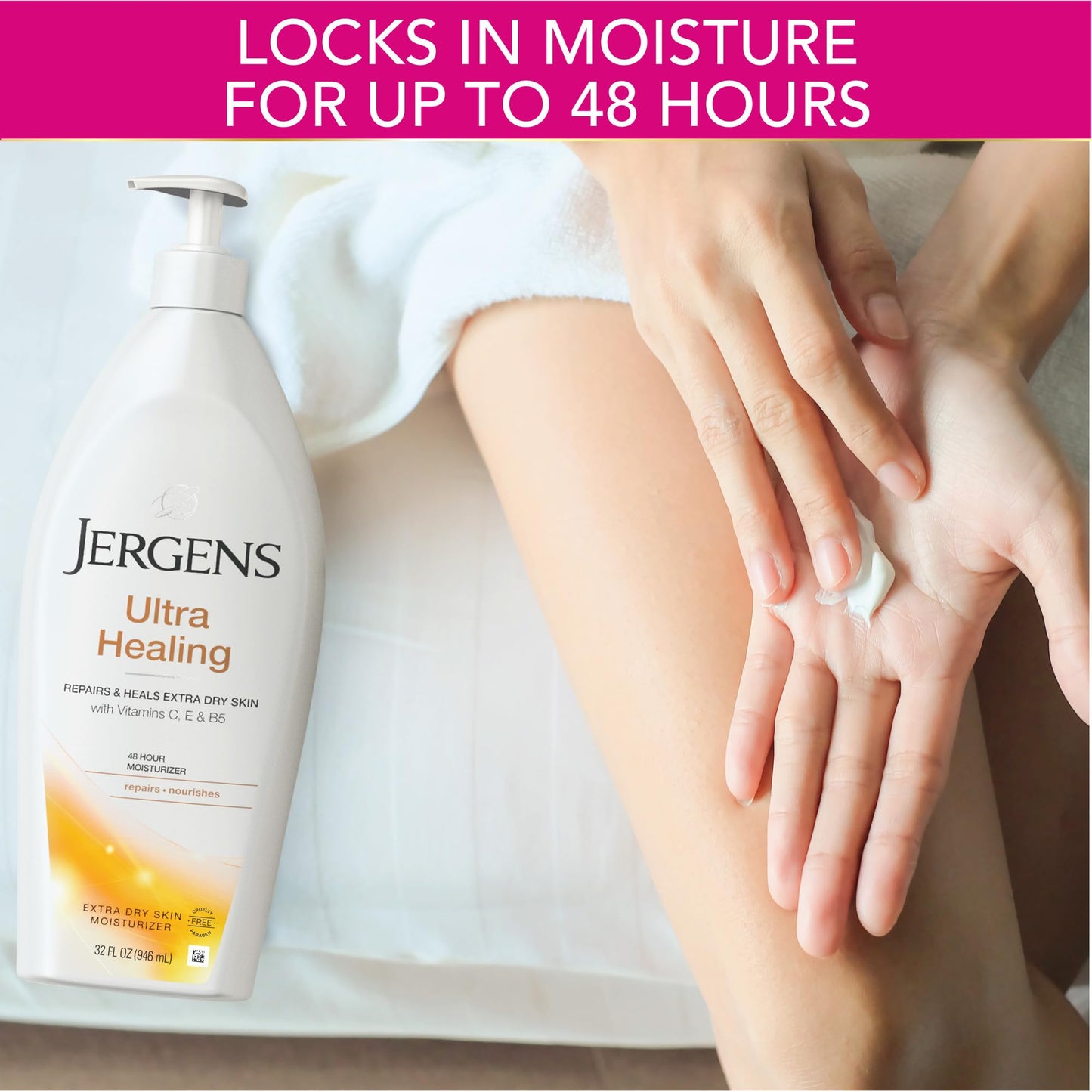 Jergens Ultra Healing Dry Skin Lotion – Hand & Body Moisturizer with Hydralucence, Vitamins C, E & B5 for Extra Dry Skin, 32oz/6.8 fl oz