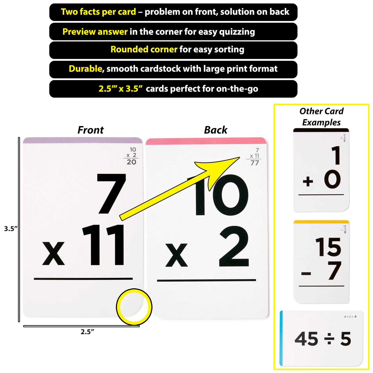 Math Flash Cards for Kids - 600 Facts: Addition, Subtraction, Multiplication & Division, 10 Games, Ages 5-10, Grades 1-6, Teacher-Approved
