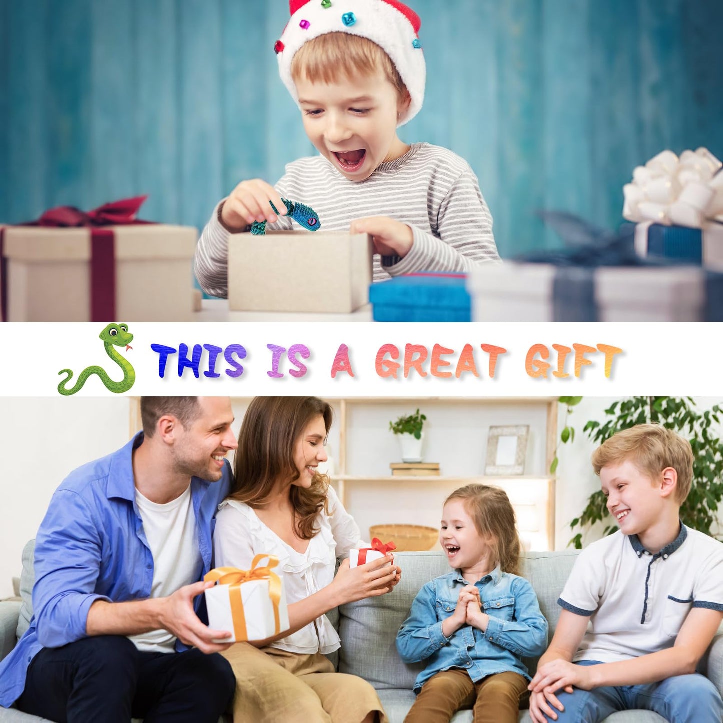 uyrzwek 4 Pcs 12in 3D Printed Flexible Snake Toys, Realistic Animal Figures for Kids, Fidget Toy Set, Home Decor & Halloween Gifts