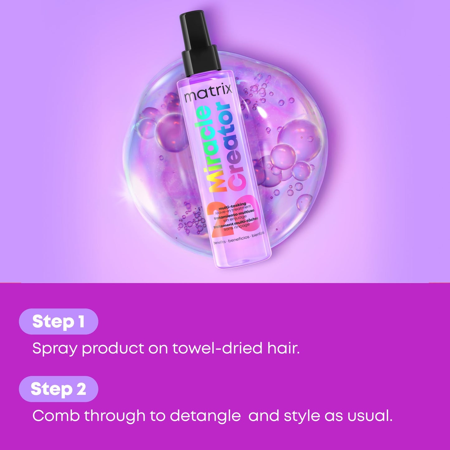 Matrix Miracle Creator Leave-In Conditioner - Anti-Frizz, Heat Protection, Moisturizing & Detangling, For All Hair Types, 20 Benefits