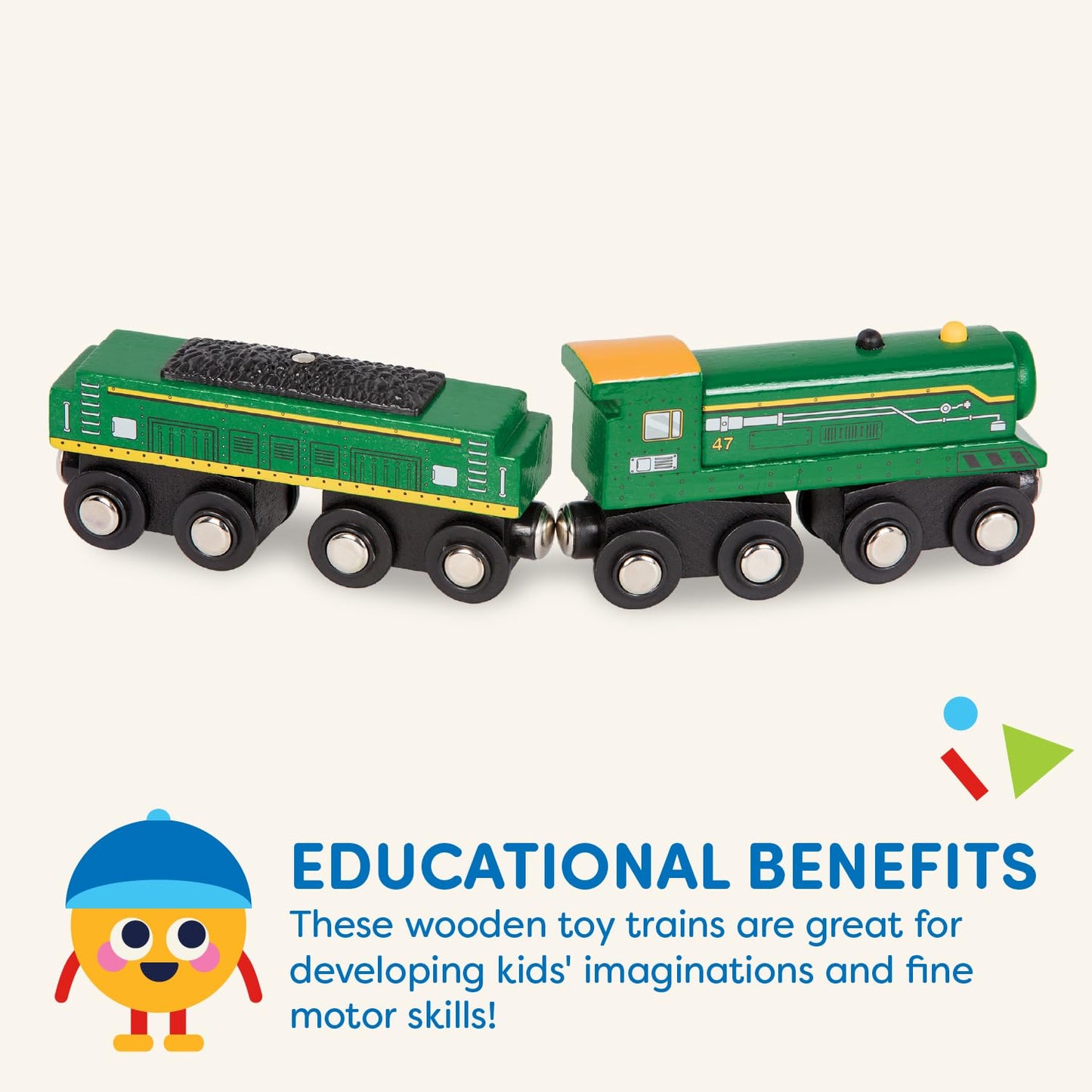 Battat – Classic Trains – 6 Pieces Wooden Railroad Set – Magnetic Toy Trains – Train Engines & Cars – 3+ Years– Wooden Locomotives & Freight Cars