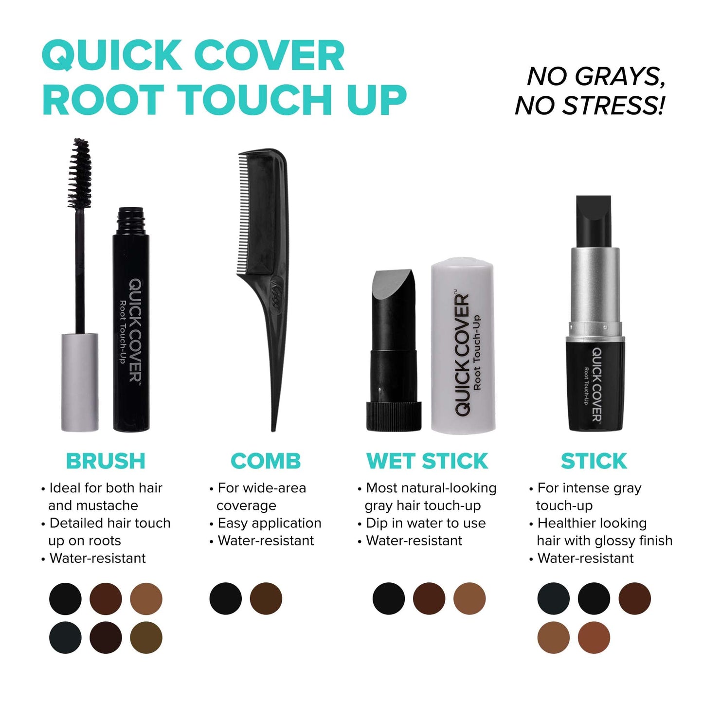 RED by KISS Quick Cover Root Touch Up Rescue Dark Brown – Water-Resistant Gray Hair Concealer Brush for Hair, Beard & Mustache, with Jojoba Oil