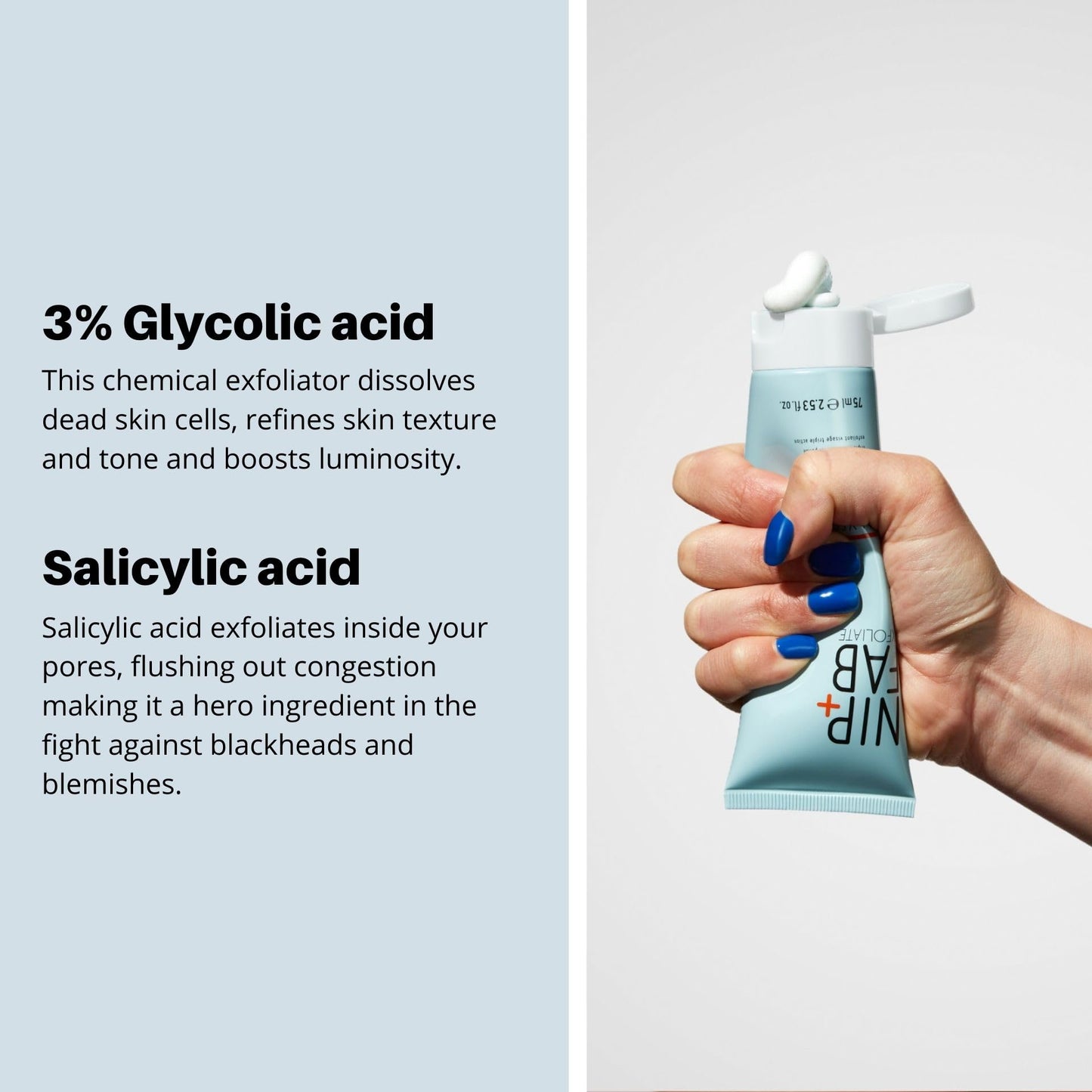 Nip + Fab Glycolic Acid Face Scrub with Salicylic Acid – AHA/BHA Exfoliating Cleanser for Pores & Brightening, 75ml