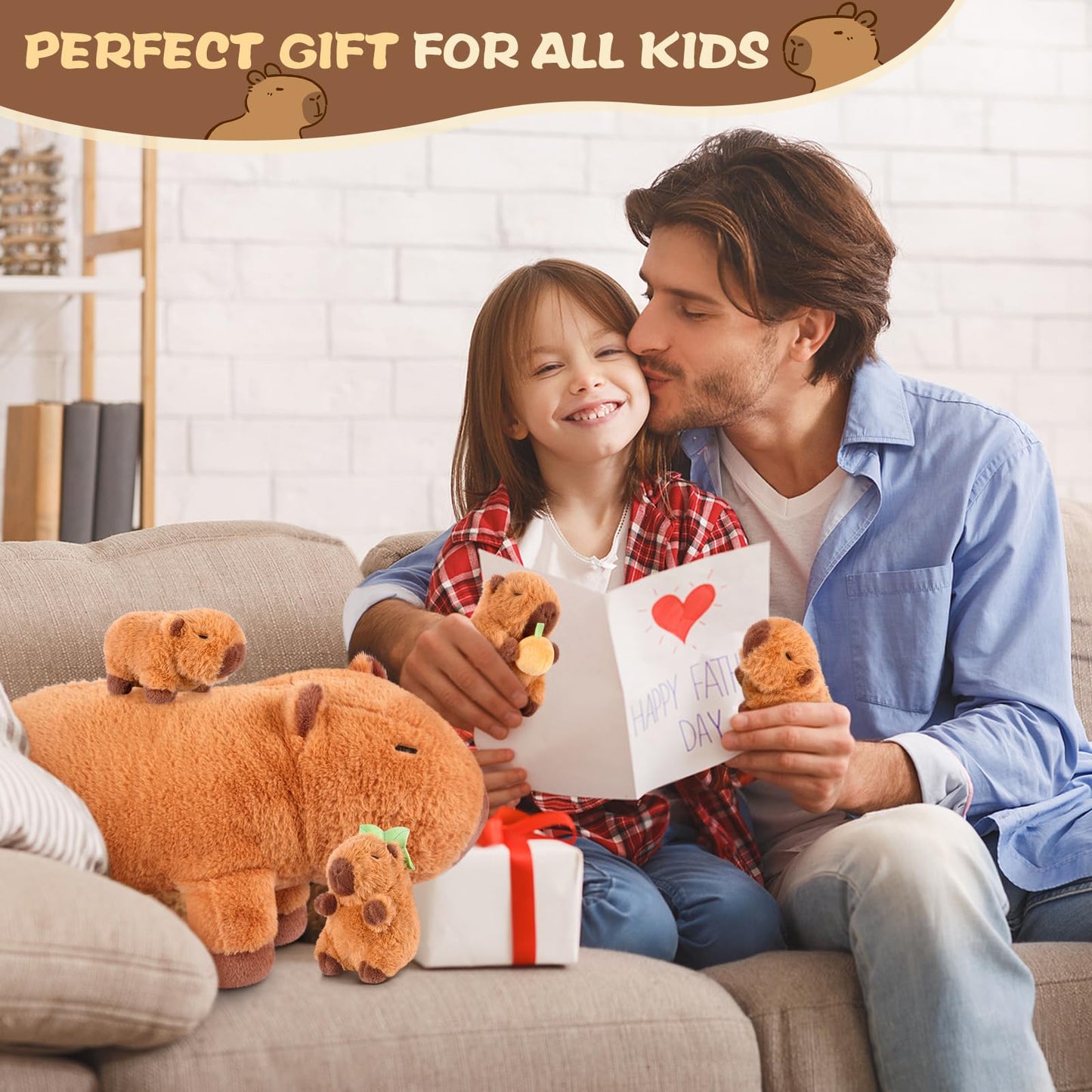 SuzziPals 5-in-1 Capybara Plush Set – Mommy Capybara with 4 Baby Stuffed Animals, Soft Pillow Plushies & Cute Gift for Girls Age 3-8