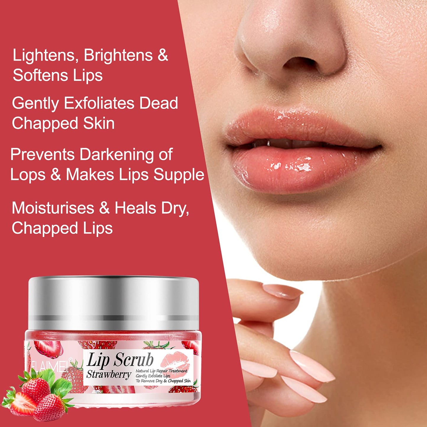 Strawberry Lip Scrub & Moisturizing Balm – Exfoliating Sugar Lip Mask, Collagen Treatment, Repairs & Hydrates Dry Lips Overnight
