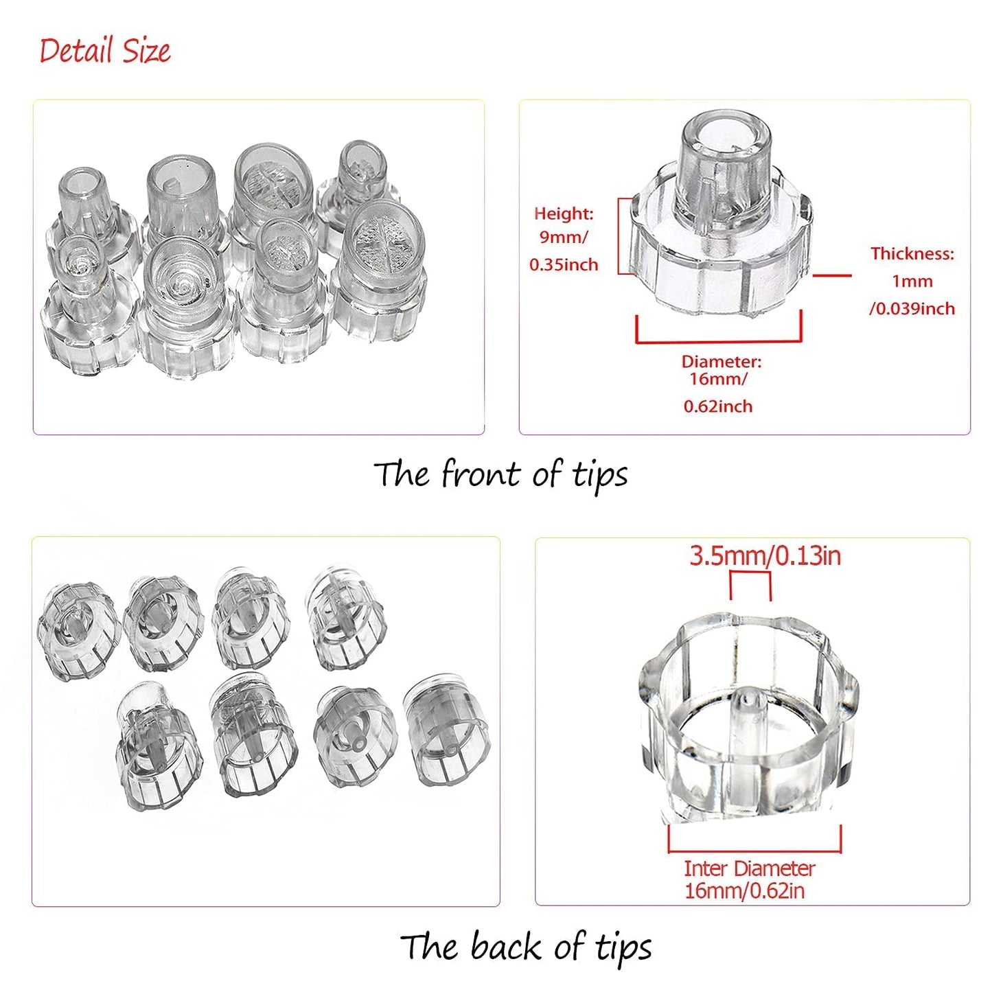 Elitzia 8pcs Plastic Hydro Dermabrasion Microderma Heads - Aqua Peel Tips for Hydro Facial Skin Cleaning & Beauty Machine Replacement