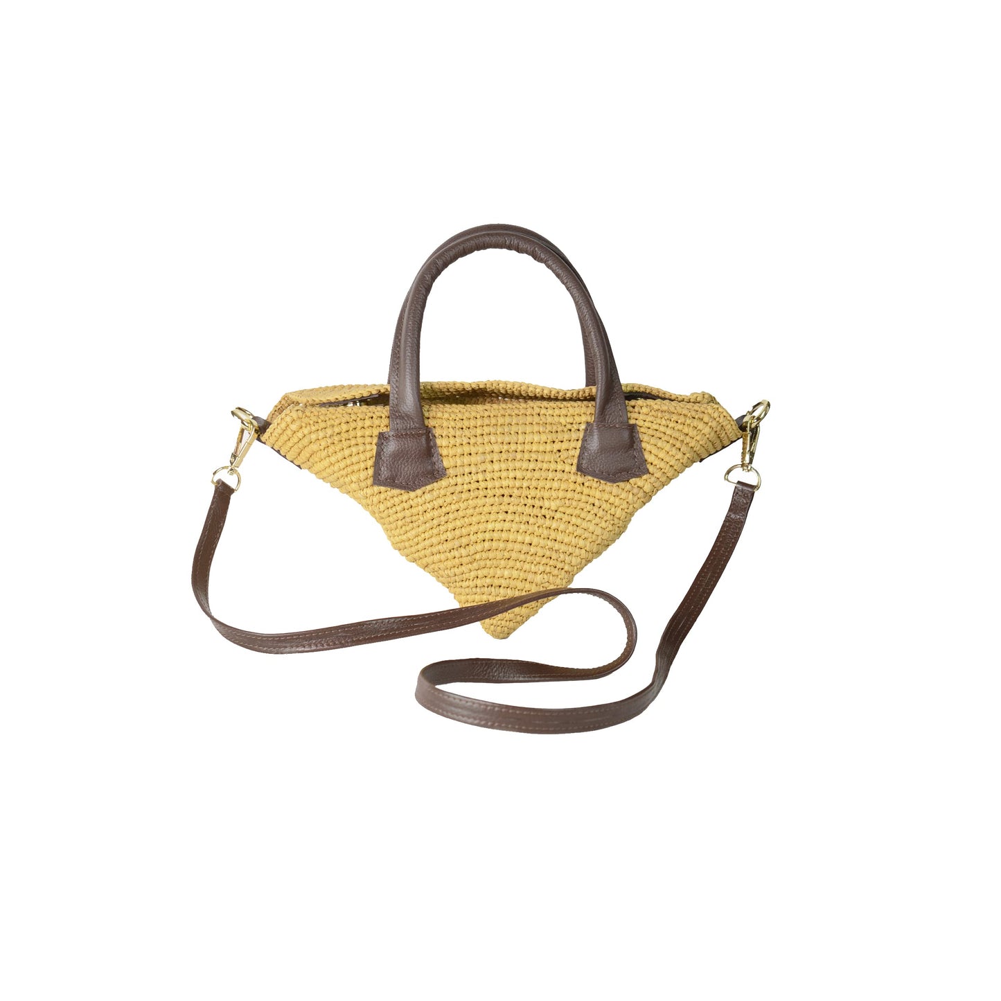 Sensi Studio, Triangle Straw Handbag, OS, Beige Straw / Chocolate Leather
