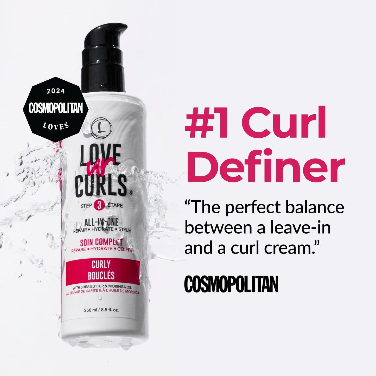 Love Ur Curls All in One Curl Cream Styler, Anti Frizz Curling Cream for Curly Hair, Repair, Define, Hydrate & Style with Shea Butter, 250mL