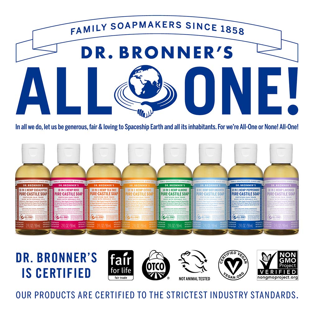 Dr. Bronner’s Pure-Castile Liquid Soap, Baby Unscented Travel Size (2 oz) – Organic Oils, 18-in-1 Use for Face, Body, Hair, Laundry, Pets & More, Vegan