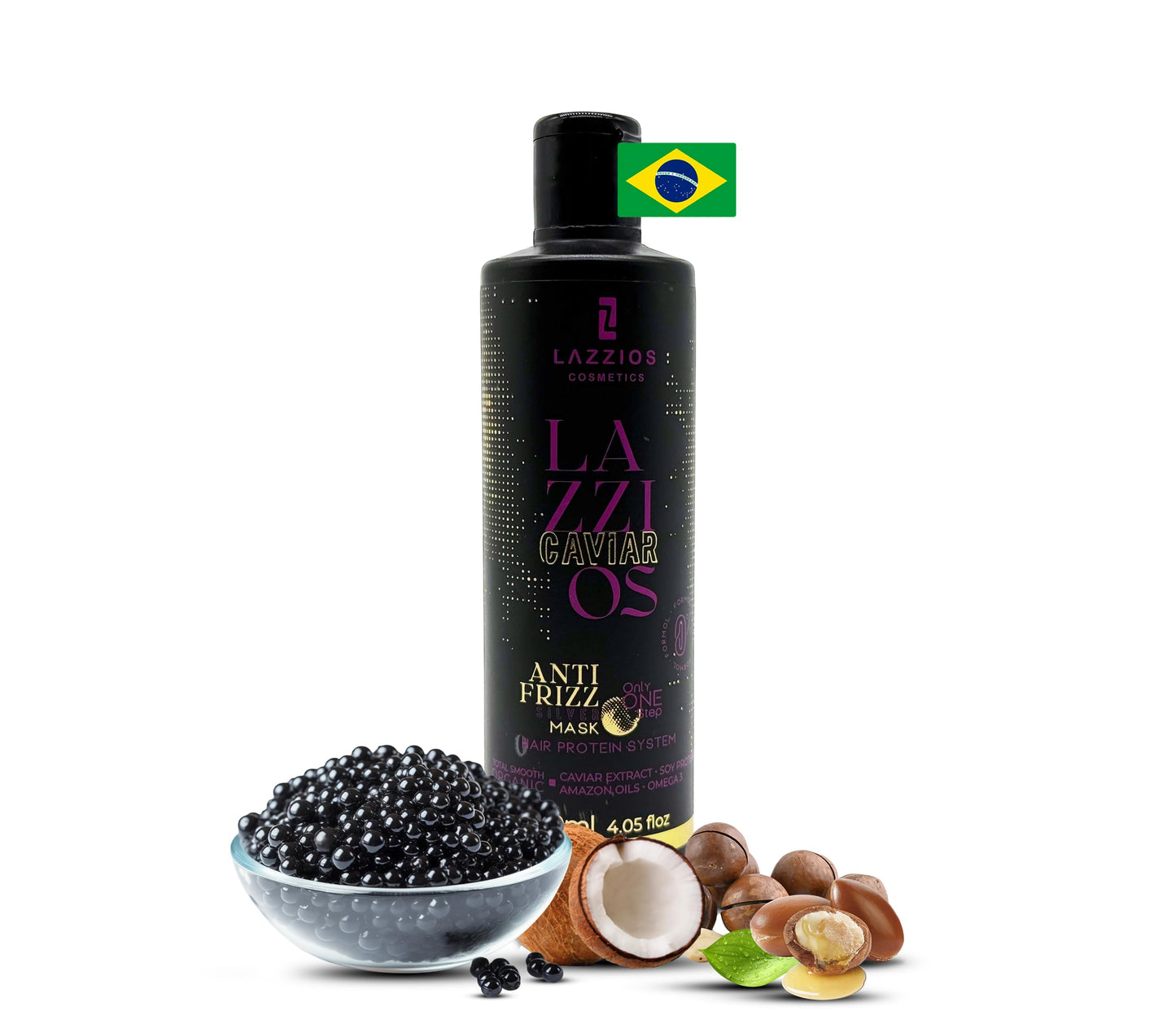 Lazzios Caviar Organic Hair Protein – Formaldehyde-Free Brazilian Keratin Treatment – Anti-Frizz Straightening with Caviar Extract & Hyaluronic Acid (120ml)