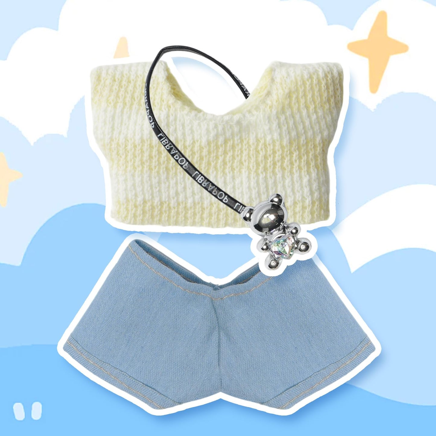 17cm Doll Clothes(NO Doll), Cute Dolls Outfit Accessories with Sweater + Denim Jeans + Pants, Small Kawaii Clothes Set for Dolls(Style 4)