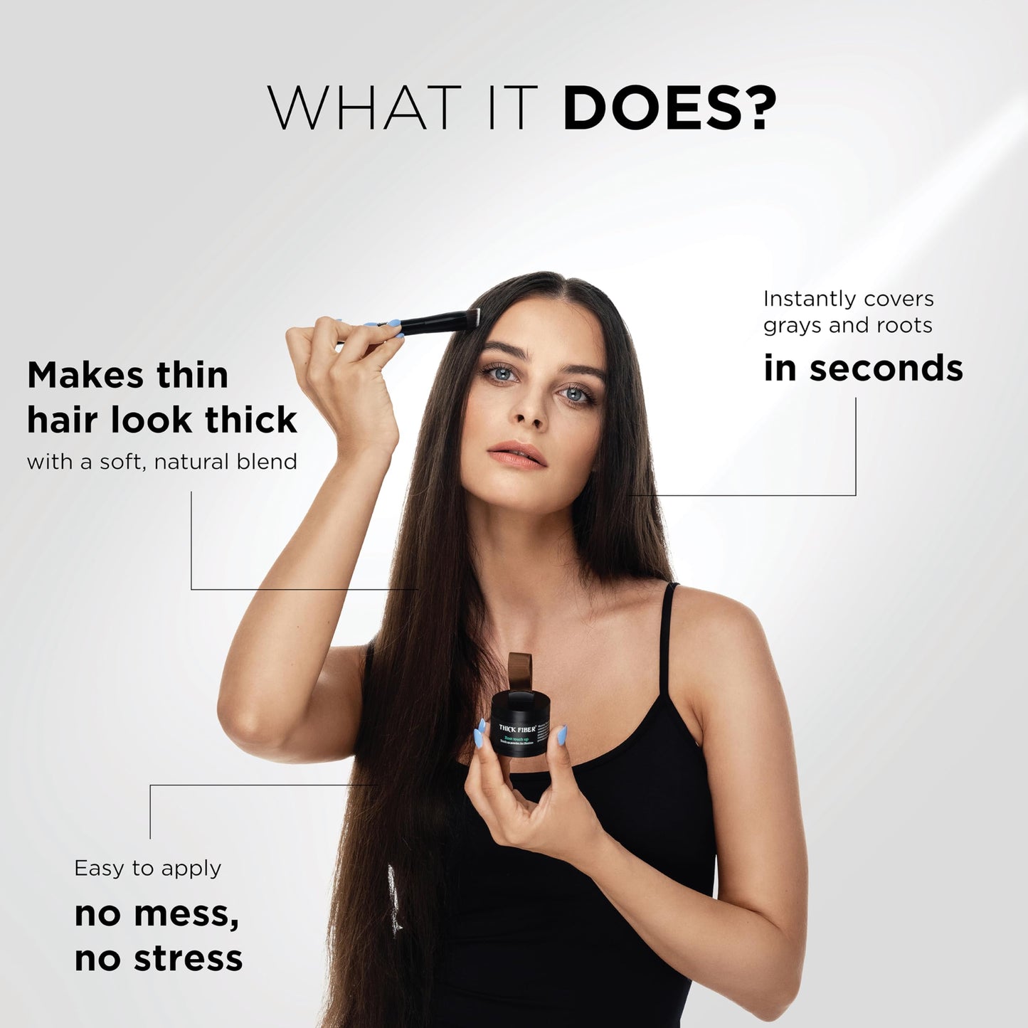 THICK FIBER Root Touch Up Powder - Water & Sweat Resistant Hair Loss Concealer Set for Thinning Hair Women, Includes Brush (Dark Brown)