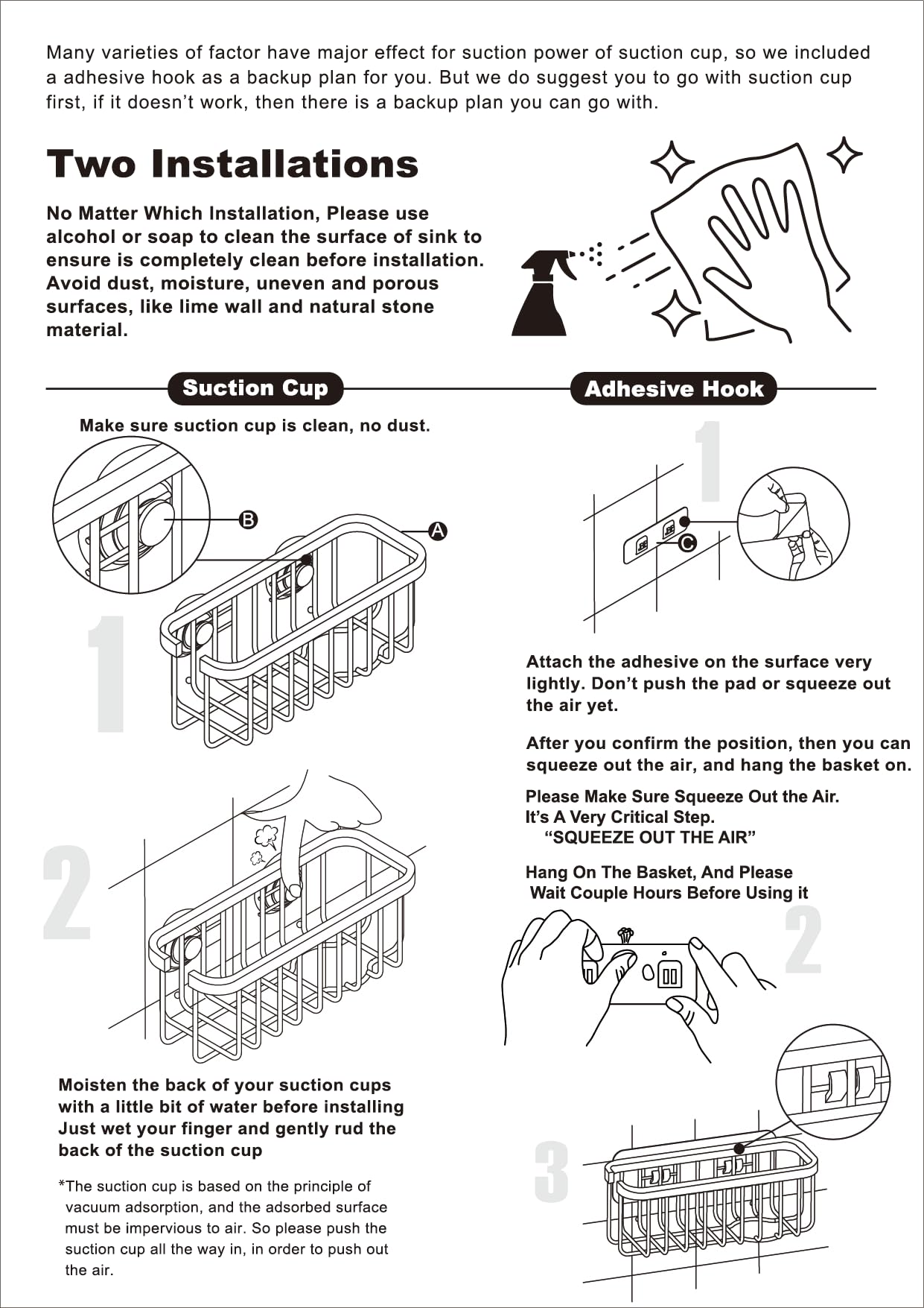 SunnyPoint NeverRust Sink Sponge Holder – Adhesive Mount with Suction Cup, Rustproof Organizer for Kitchen & Bathroom – 7.4x3.3x2.75"