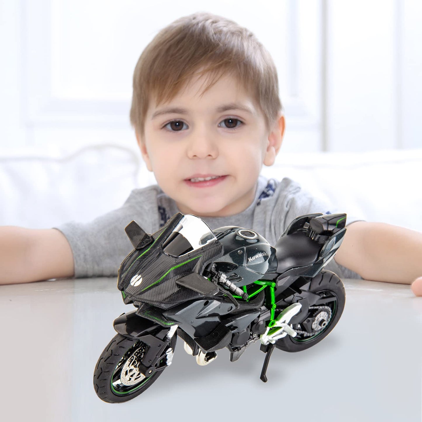 BDTCTK Compatible for 1:12 Kawasaki Ninja H2R Motorcycle DieCast Model, Suspension and Free Roller, Toy Car, Motorcycle Collection, Gift Black