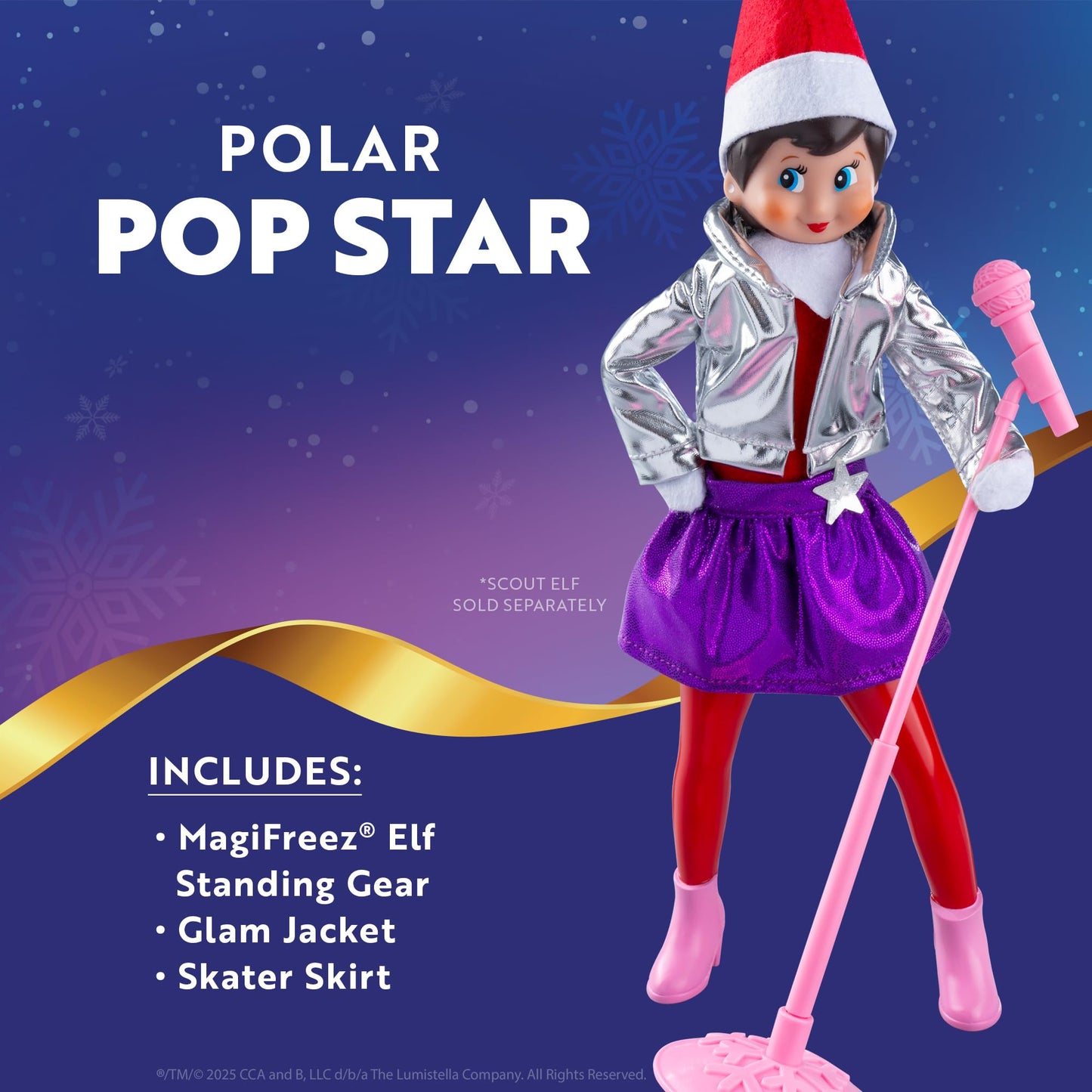 The Elf on the Shelf MagiFreez Pop Star Elf Set - Elf Standing Gear with Glam Jacket, Skater Skirt and Accessories - Scout Elf Not Included