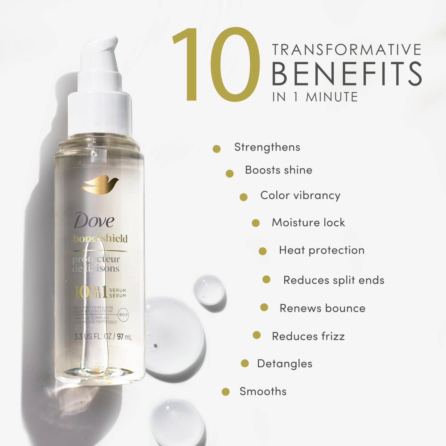 Dove Serum Bond Strength for Chemically Damaged Hair with Bio-Protein Care Technology and Peptide Complex 3.3 Fl Oz