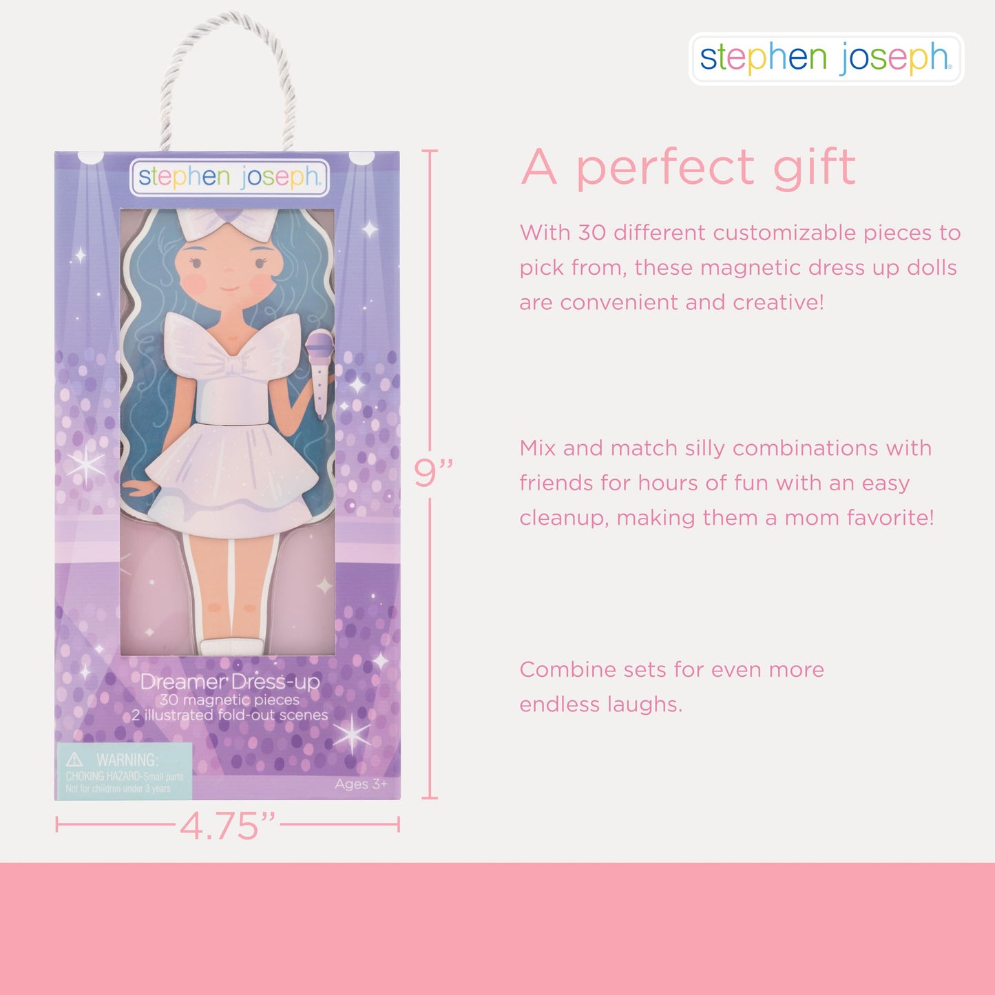 Stephen Joseph Magnetic Dress-Up Dolls 30pc Travel Play Set – Pretend Play for Kids Ages 3-5, Portable Magnetic Dress-Up Game