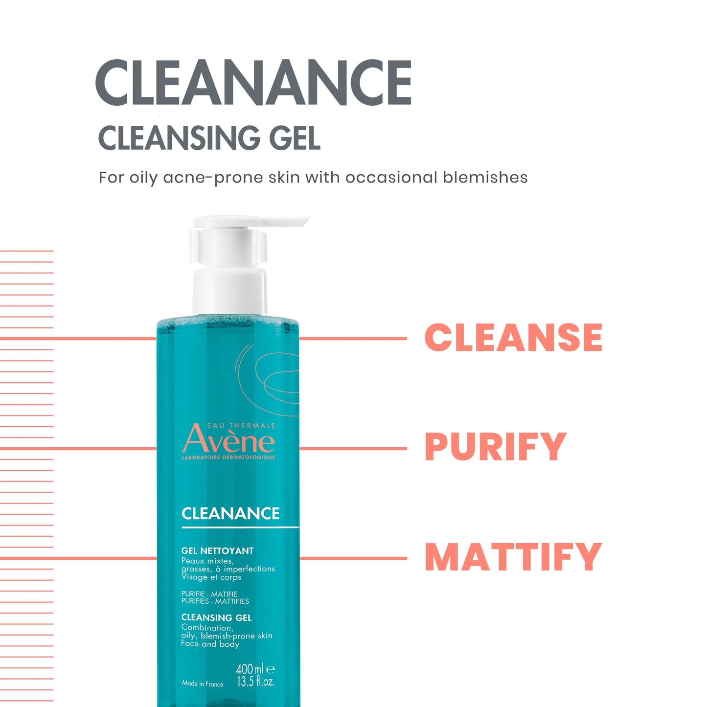 Avène Cleanance Cleansing Gel Soap Free Cleanser for Acne Prone, Oily, Face & Body, 13.5 Oz